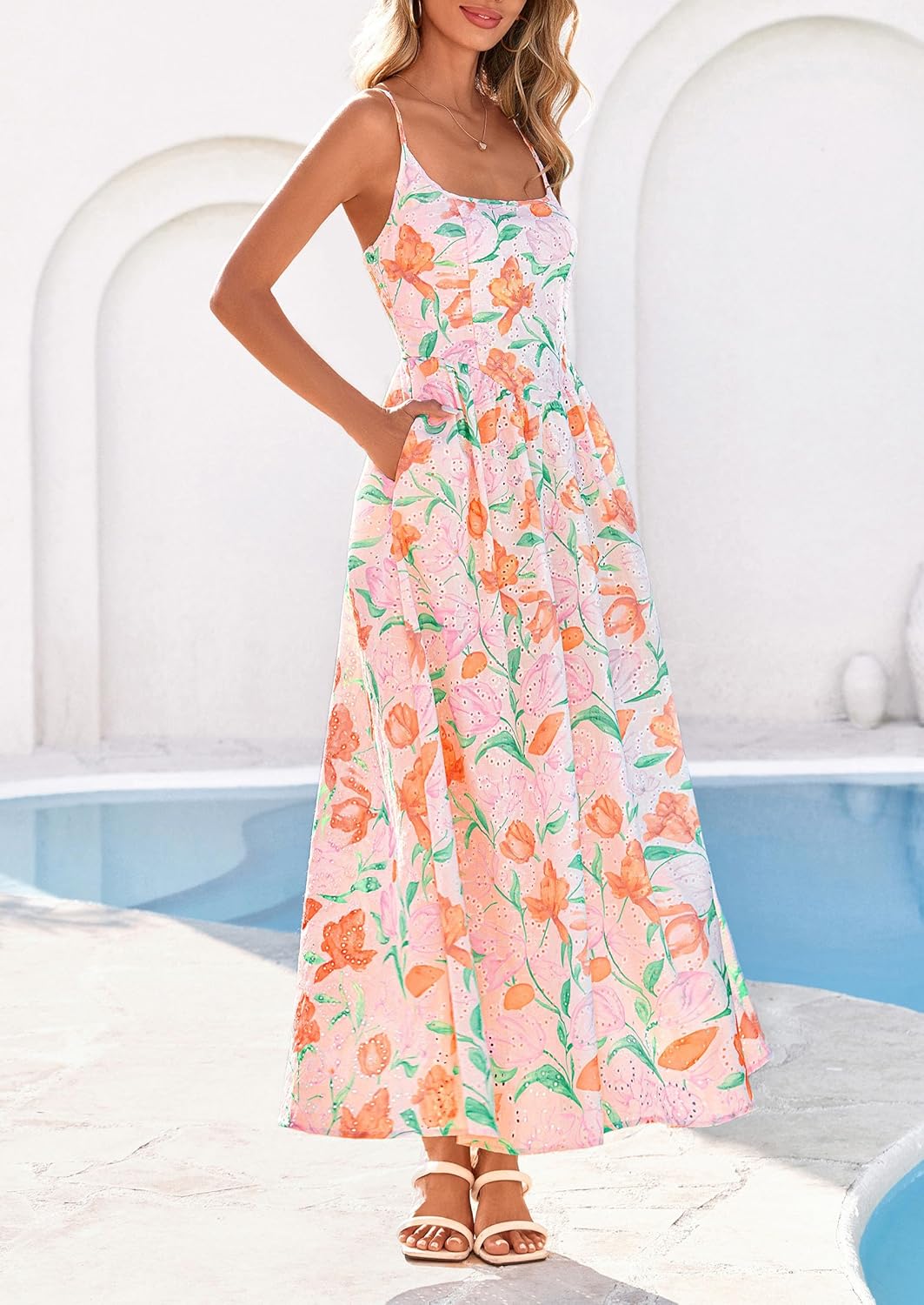 PRETTYGARDEN Womens 2026 Spring Boho Maxi Dress Eyelet Floral Long Flowy Sundresses Summer Beach Vacation Clothes - Image 7