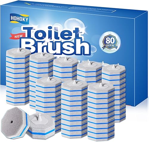Hohoky 80Pcs Toilet Wand Refills for Disposable Toilet Bowl Brush Scrubber Cleaner Refill Pads,Toilet Brush Replacement Compatible Heads with Most