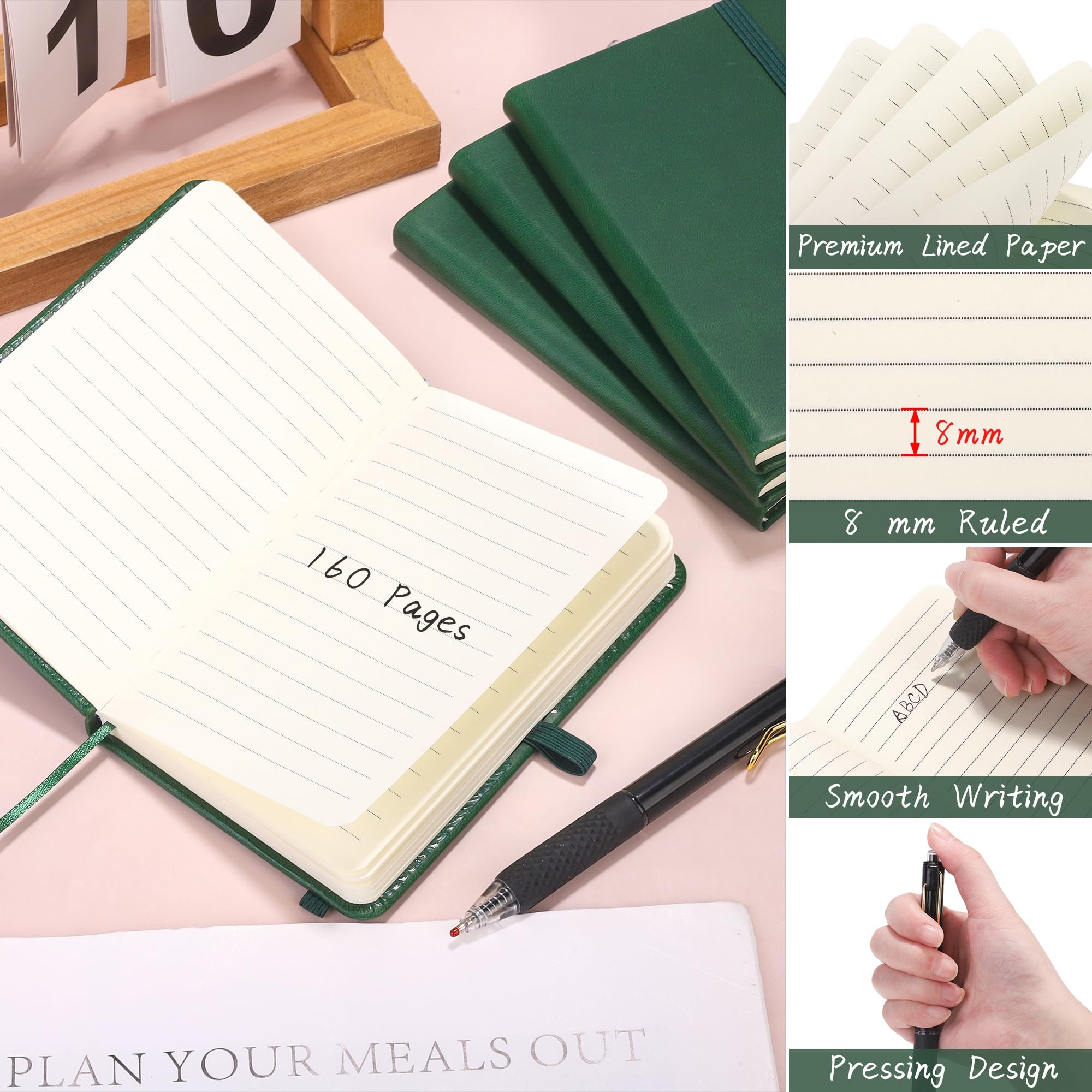 Aodaer Set di 50 quaderni tascabili con penne, 160 pagine, 8,9 x 14 cm, mini taccuino a righe, formato A6, in pelle, con copertina rigida, blocco note a righe con portapenne, per scuola, ufficio,
