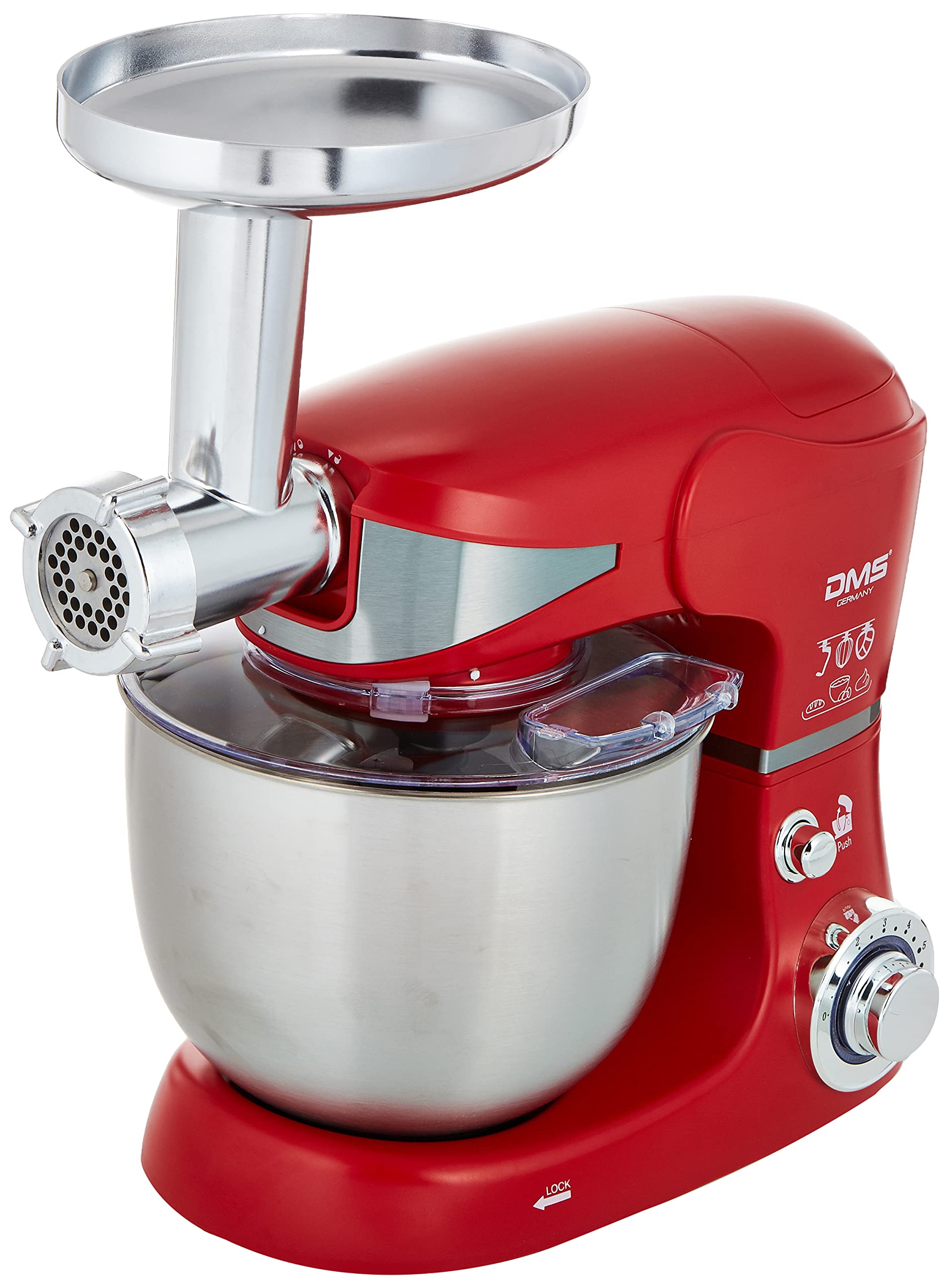 DMS3 In 1 Food Processor, 5 Liter Mixer, Stainless Steel Bowl Meat Grinder 1700 Watt Kmfb-1700 (Red)