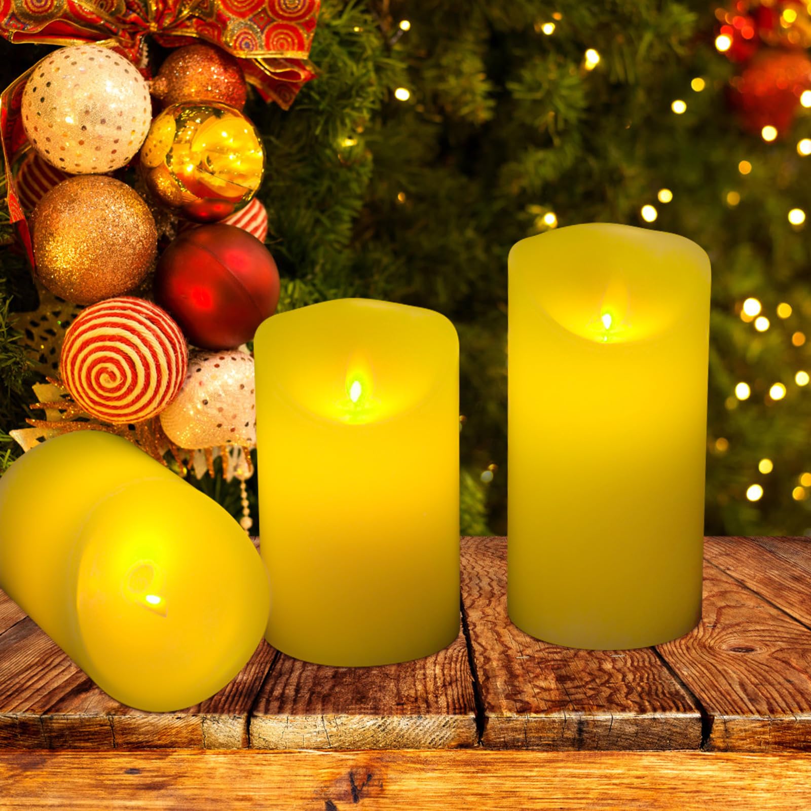 ZVO Candele LED Senza Fiamma Per Esterni - 3 Pezzi Impermeabili Con Telecomando E Timer - Oro - Altezze 7.5/10/12/15 Cm - 2