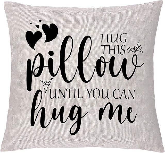 GHORIHUB Cushion Case Cover Hug This Pillow Until You Can Hug Me Husband Wife Husband Boyfriend Girlfriend Throw Pillowcase Valentines Day Wedding Couples Distance Pillow Cover