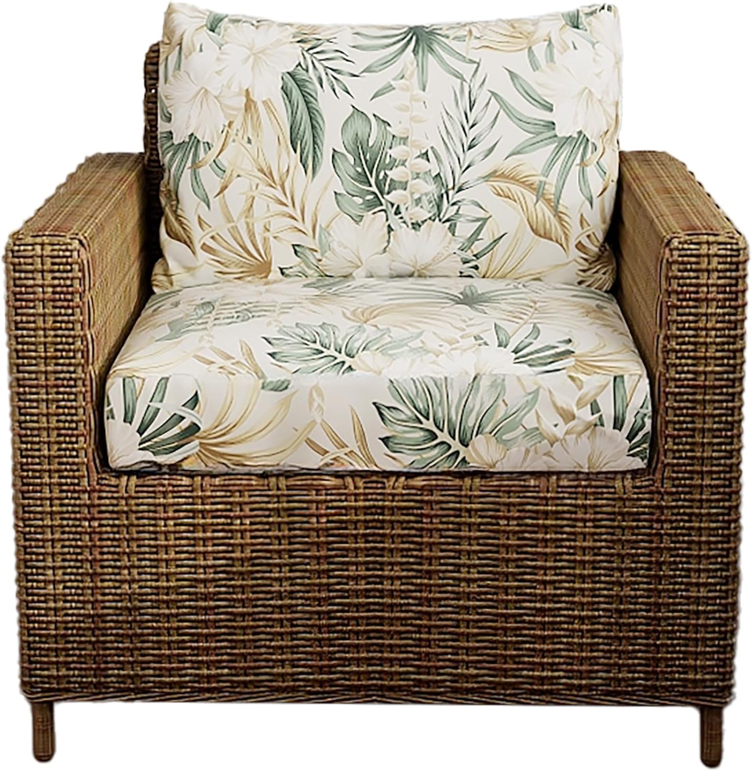 2 Piece Outdoor Patio Cushion Covers, Stretchy Tropical Plant Slipcovers for Seat & Backrest, Washable Furniture Protector for Wicker Chair, Rocking Chair, Porch Decor (Botanical Green)