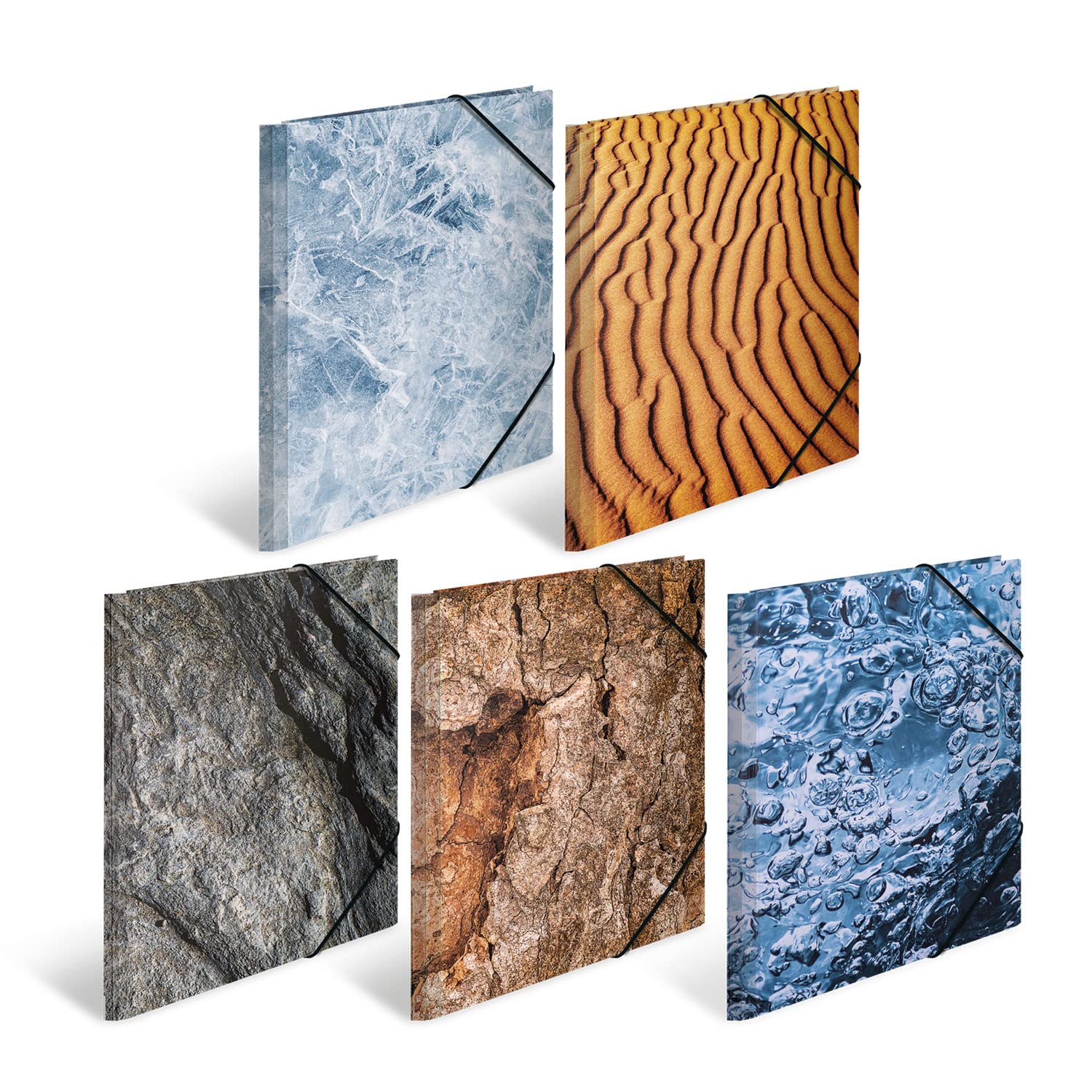 HERMA 19829 Portfolio Folders A3 Natural Assortment, Pack of 10, Children's Cardboard Corner Folder with Haptic Finish