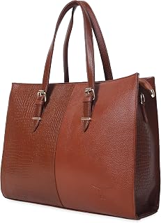 E L Echelon Leathers Women's Tote Bag | Fits Up to 15 inch Laptop | Adjustable & Detachable Sling Strap | Full-Size Office... Price In India