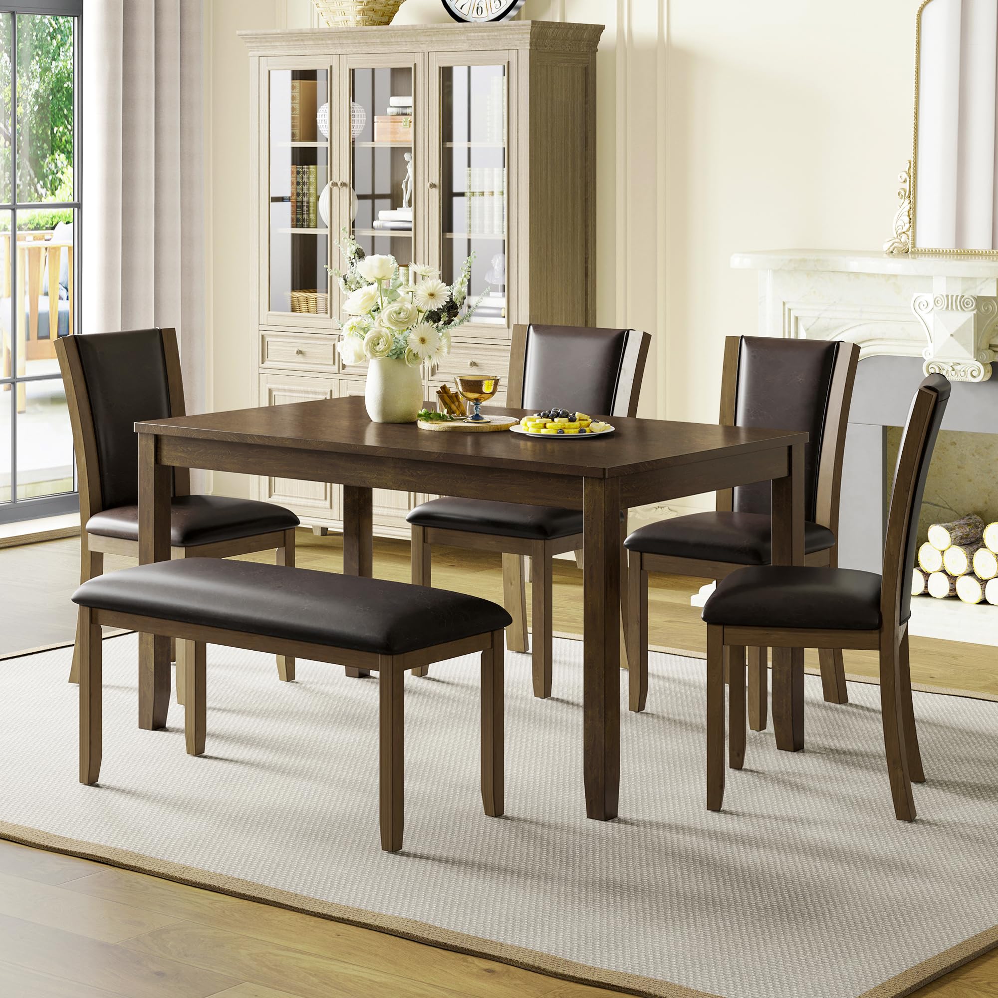 Augabam 6-Piece Dining Table Set with Bench