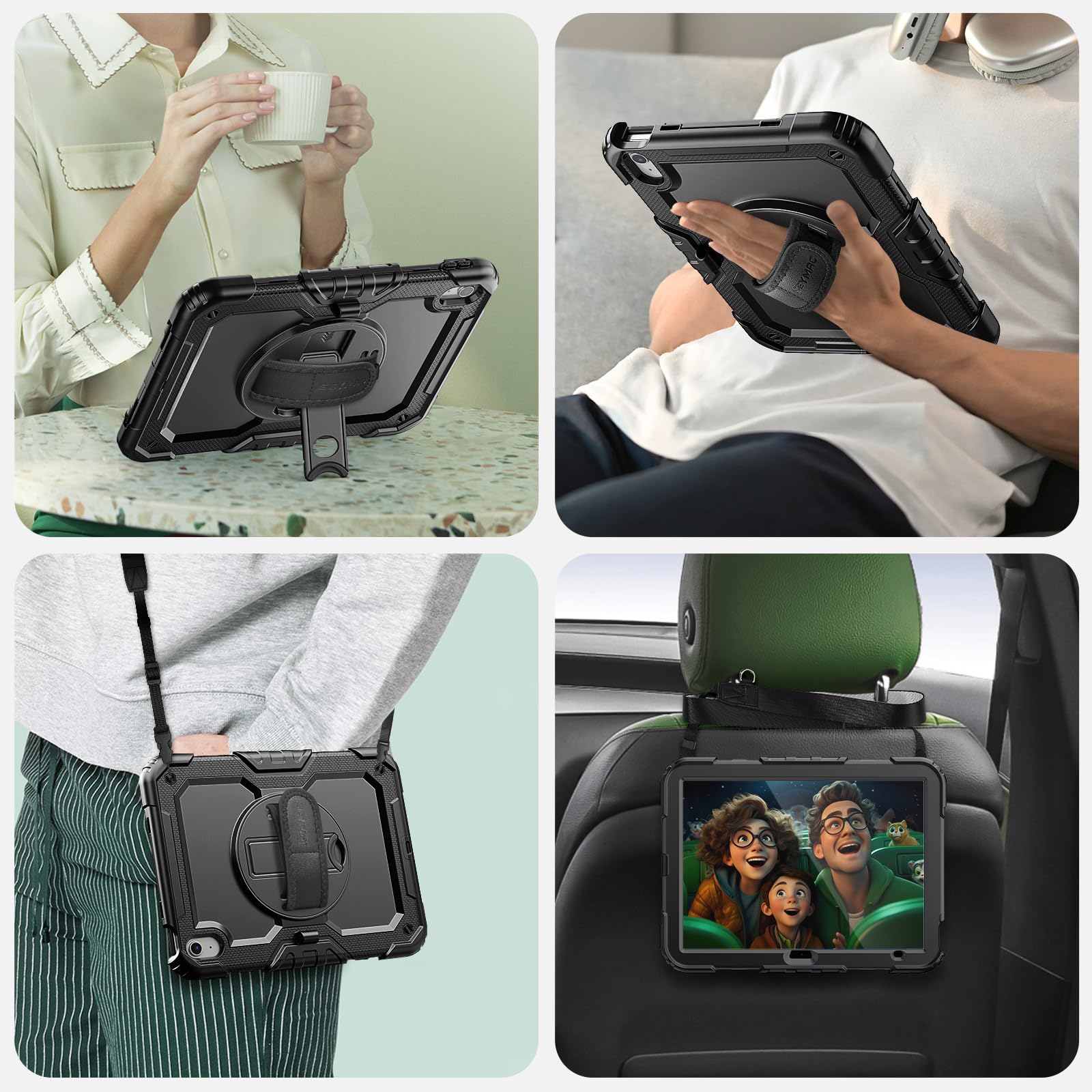SEYMAC Coque pour iPad (A16)11ème/10ème Génération 2025/2022 11/10.9 Pouces, Coque ipad 10eme Generation, Étui Antichoc avec Protection D'écran, Support Rotatif à 360°, Porte-Crayon, Bandoulière, Noir