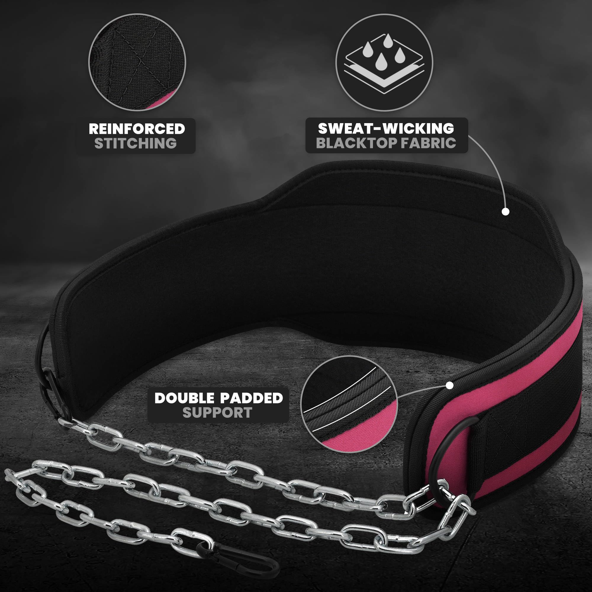 Ceinture De Musculation Avec Chaîne Acier - Soutien Dorsal Néoprène - Pour Tractions, Squats - Jusqu'à 90kg