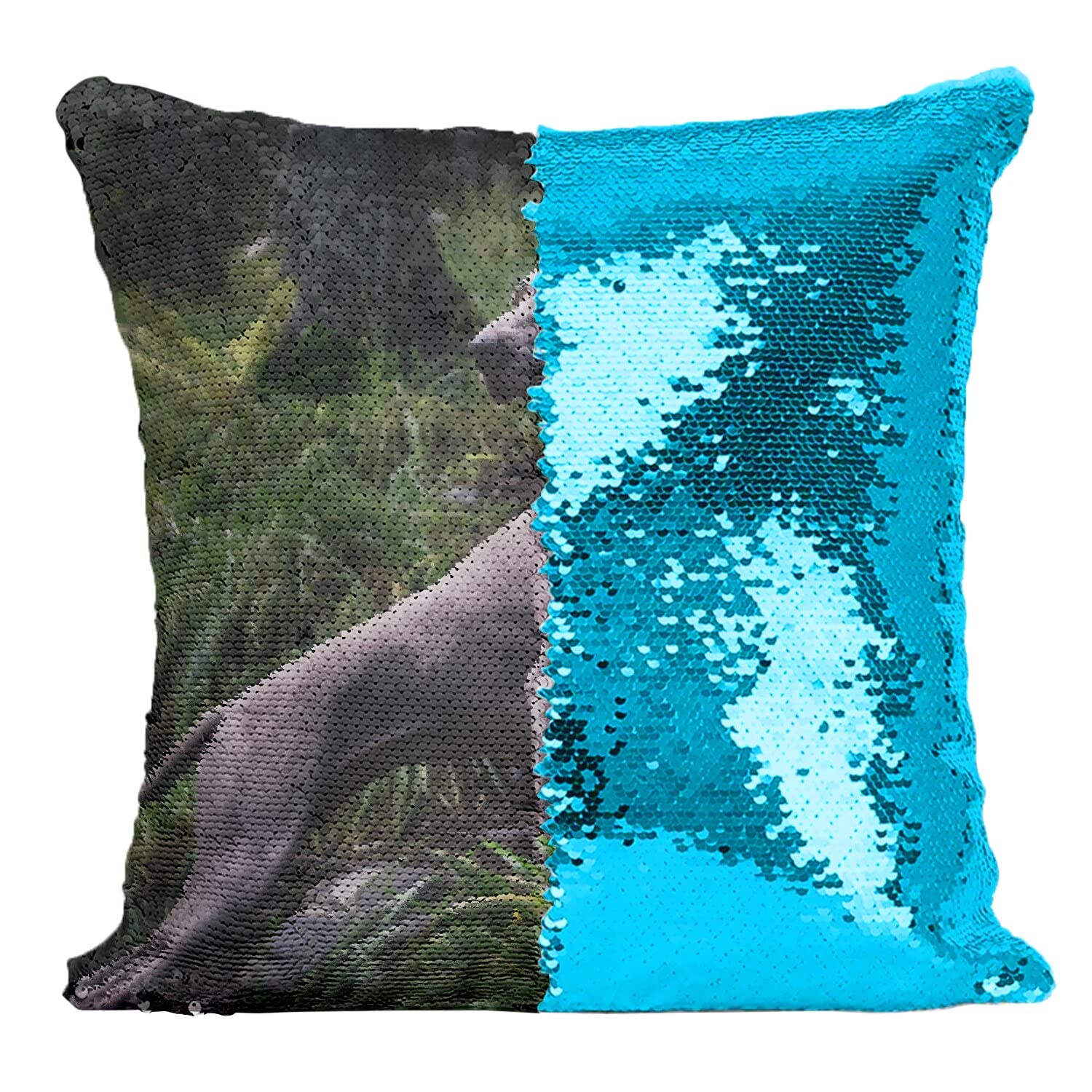 Coussin paillettes avec magnifique photo de gros chien gris Braque de Weimar