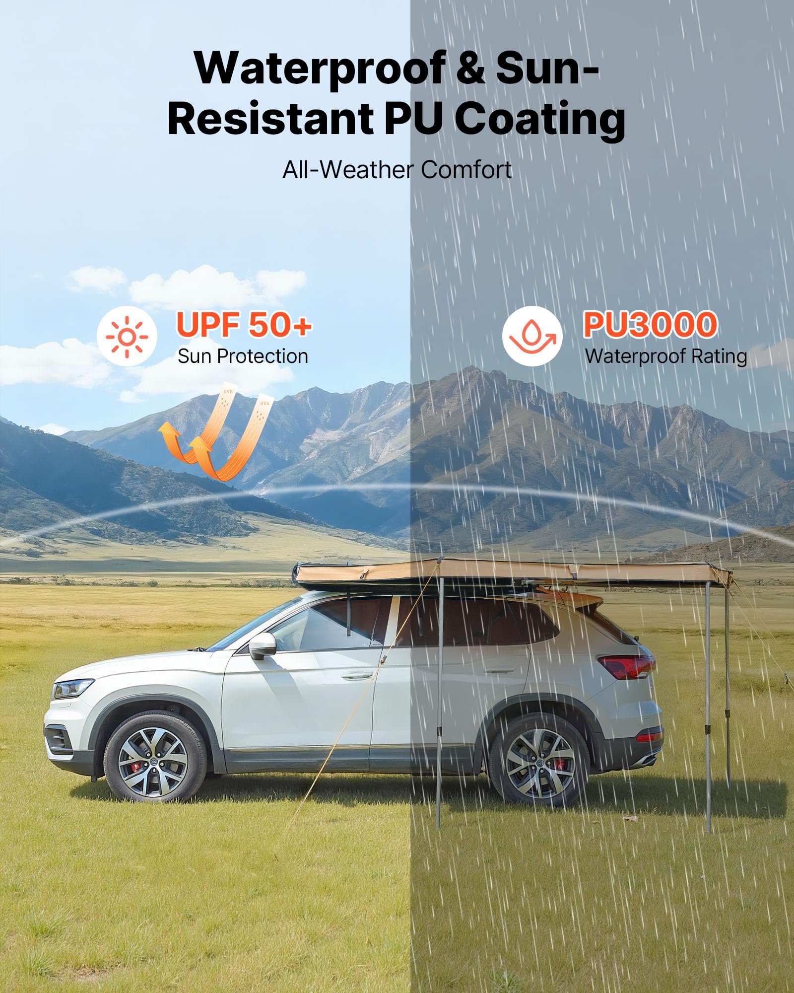 VEVOR Auvent 270 Degrés 3,19x2,10 m Auvent Voiture Latéral Rétractable Abri Autoportant Toutes Saisons Imperméable UV50+ pour Véhicule SUV Fourgonnettes Camionnettes Camping, avec Sac de Rangement