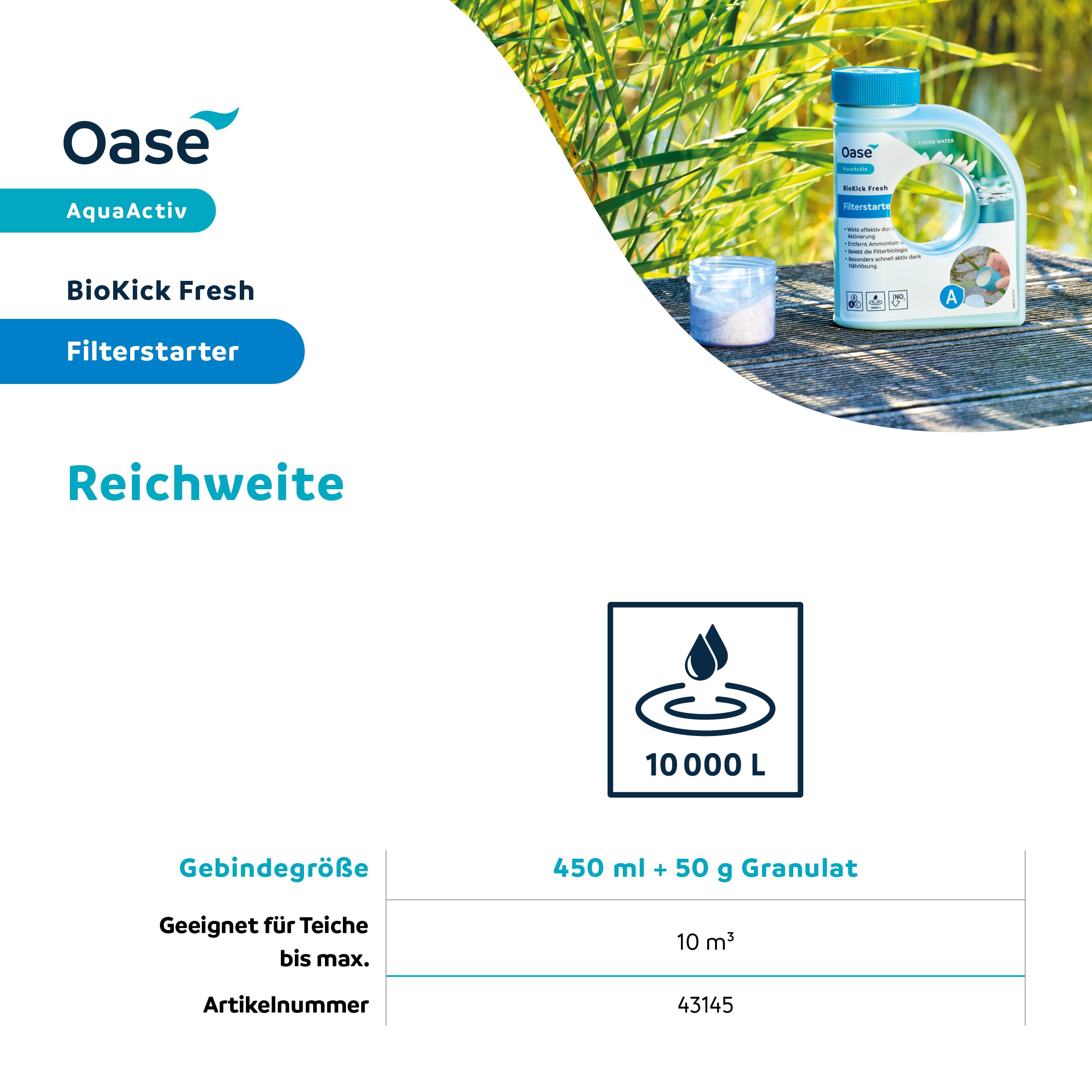OASE AquaActiv BioKick Fresh Activateur de bactéries pour filtre de bassin 500 ml 10 000 l