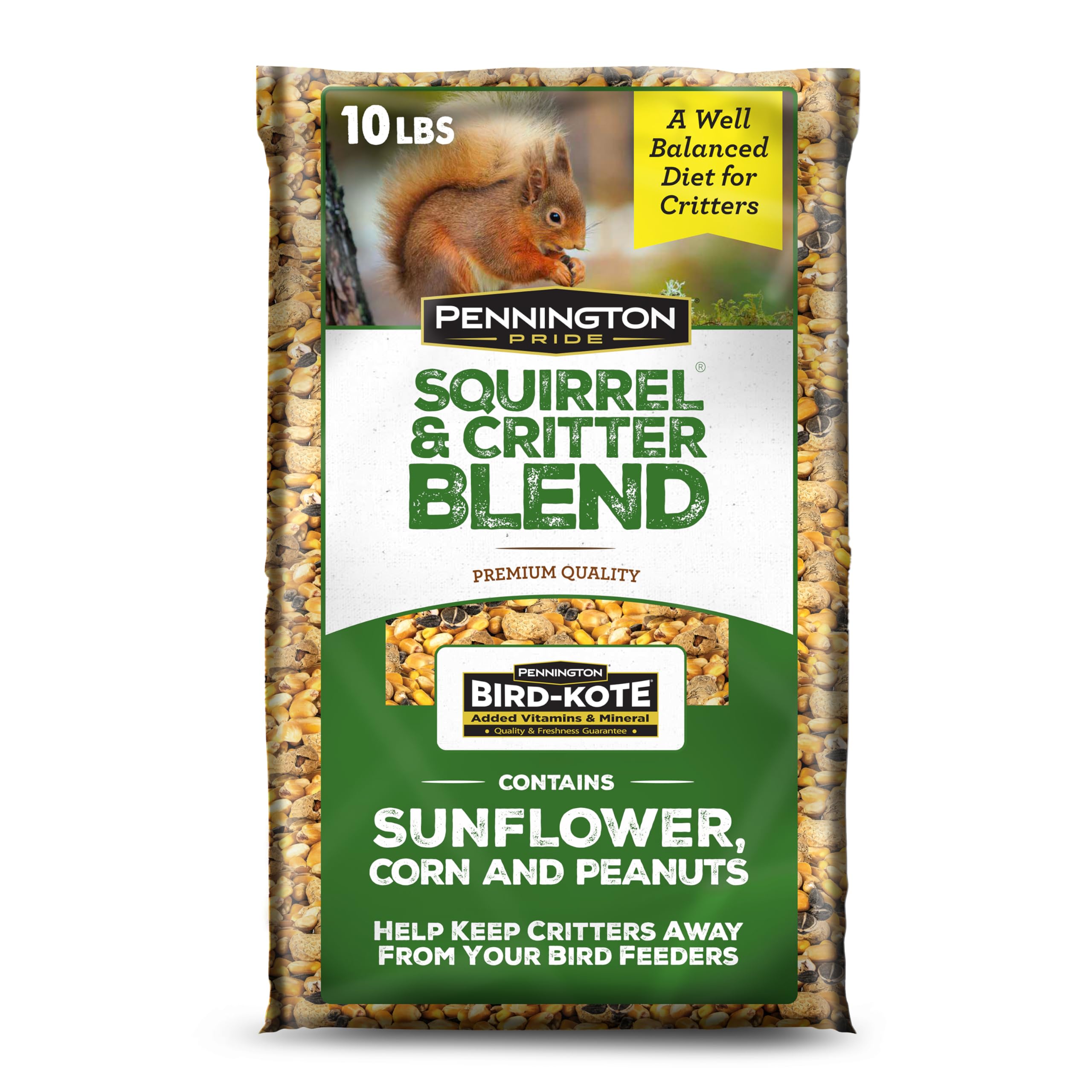 Pride Squirrel & Critter Blend With Corn, Sunflower Seeds and Peanuts, Helps Keep Critters Away From Bird Feeders, 10-lb. Bag