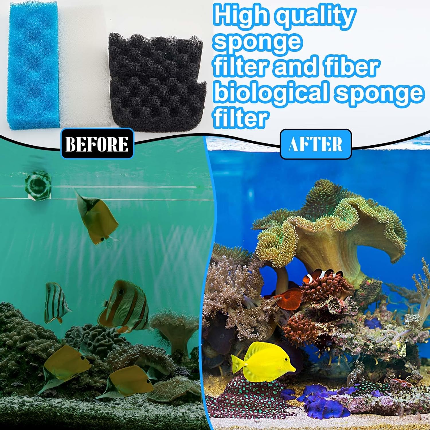 Threlaco 18 Pcs Aquarium Filters Bio Sponge Sets Compatible with Fluval 206/207 Aquarium Filters Including Blue White Black Biological Sponge Foam for Replacement Filter Media Kit