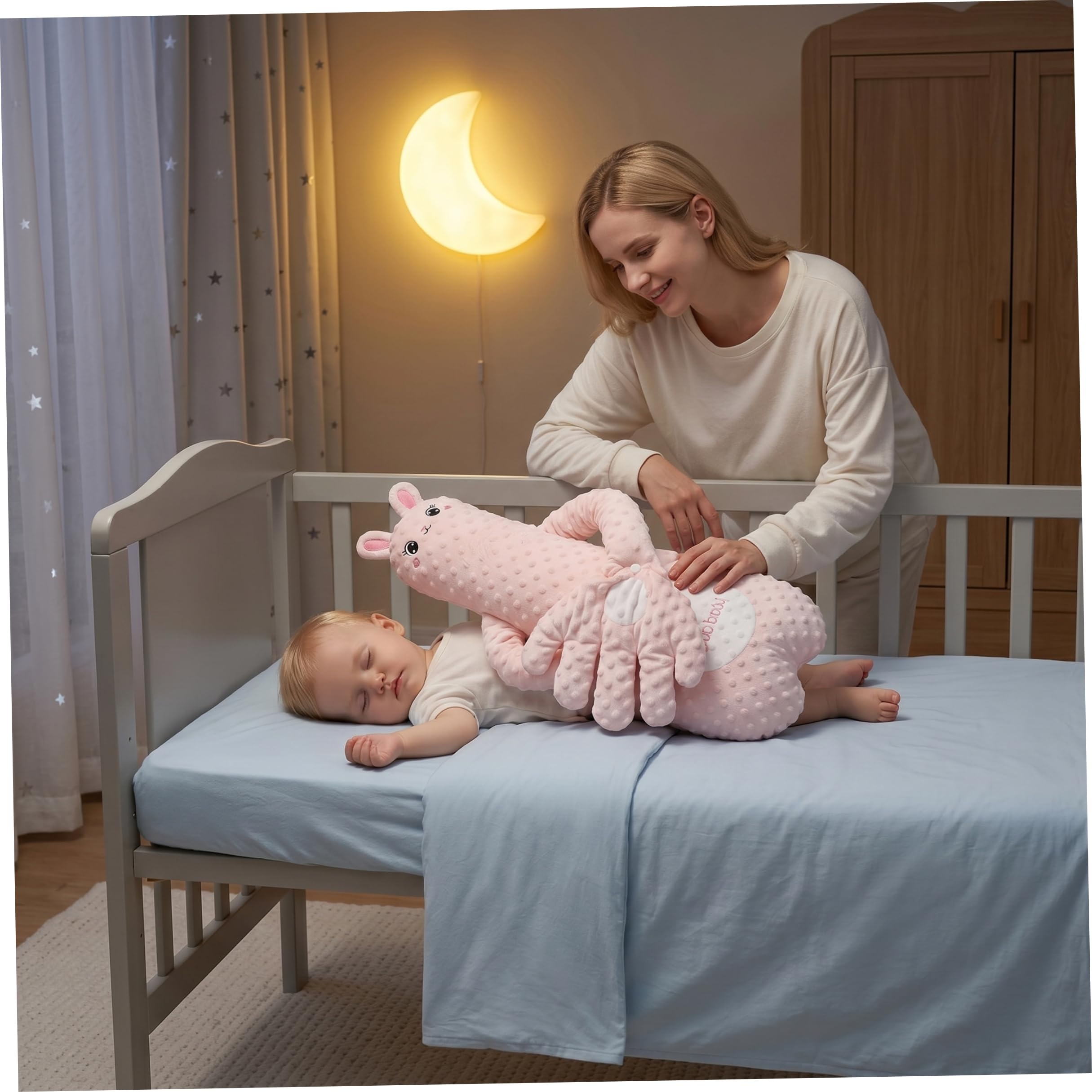 Bebé calmante acariciando la mano: mamá abrazo simulación acariciando al bebé para dormir con una almohada inteligente de felpa extraíble de doble relleno para dormir