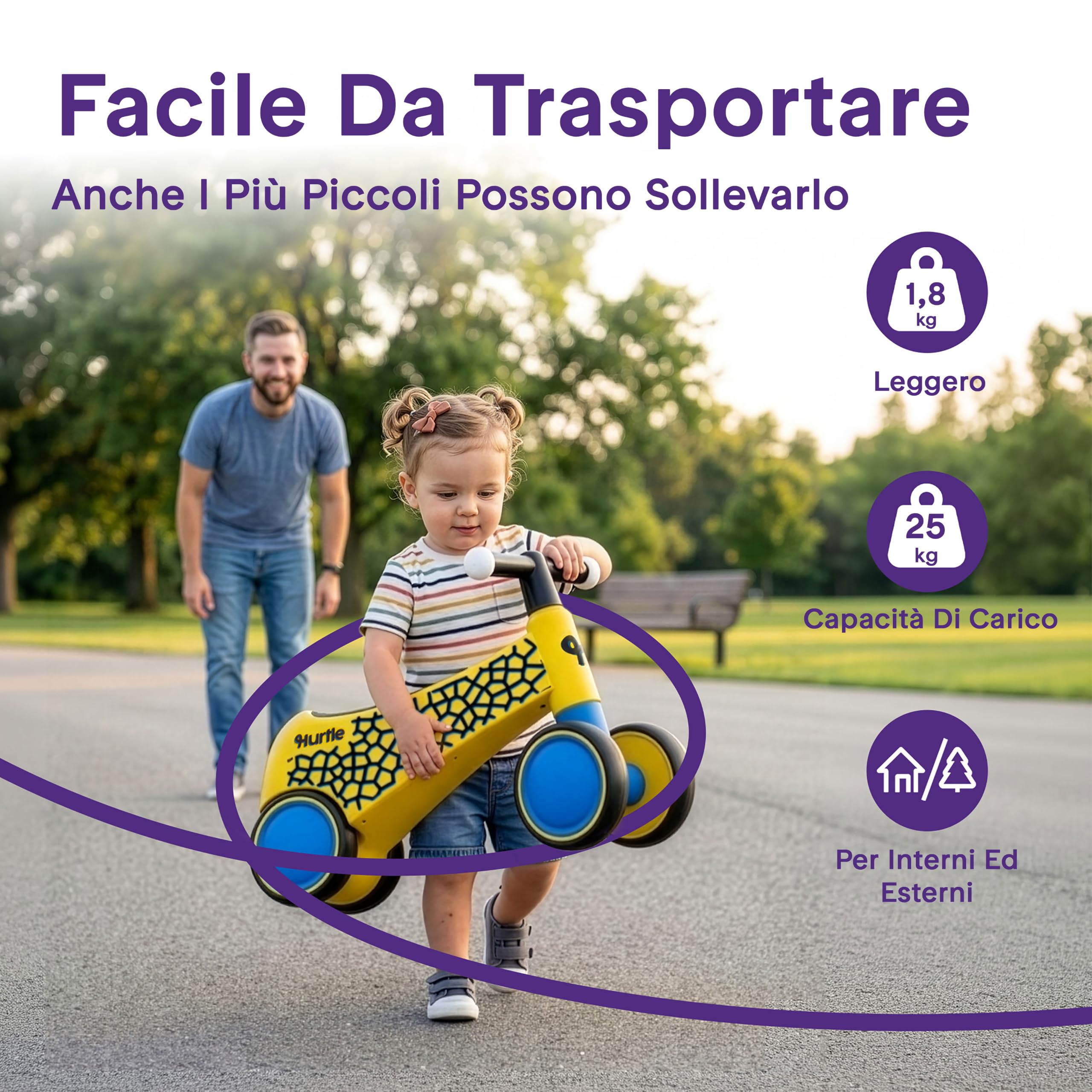 Hurtle Bicicletta senza Pedali, Balance Bike 1,5–3 Anni con Manubrio Luminoso, Bicicletta Bambini Leggera per Equilibrio e Coordinazione, Giochi Bambini, Regalo, Uso Interno/Esterno, Giallo
