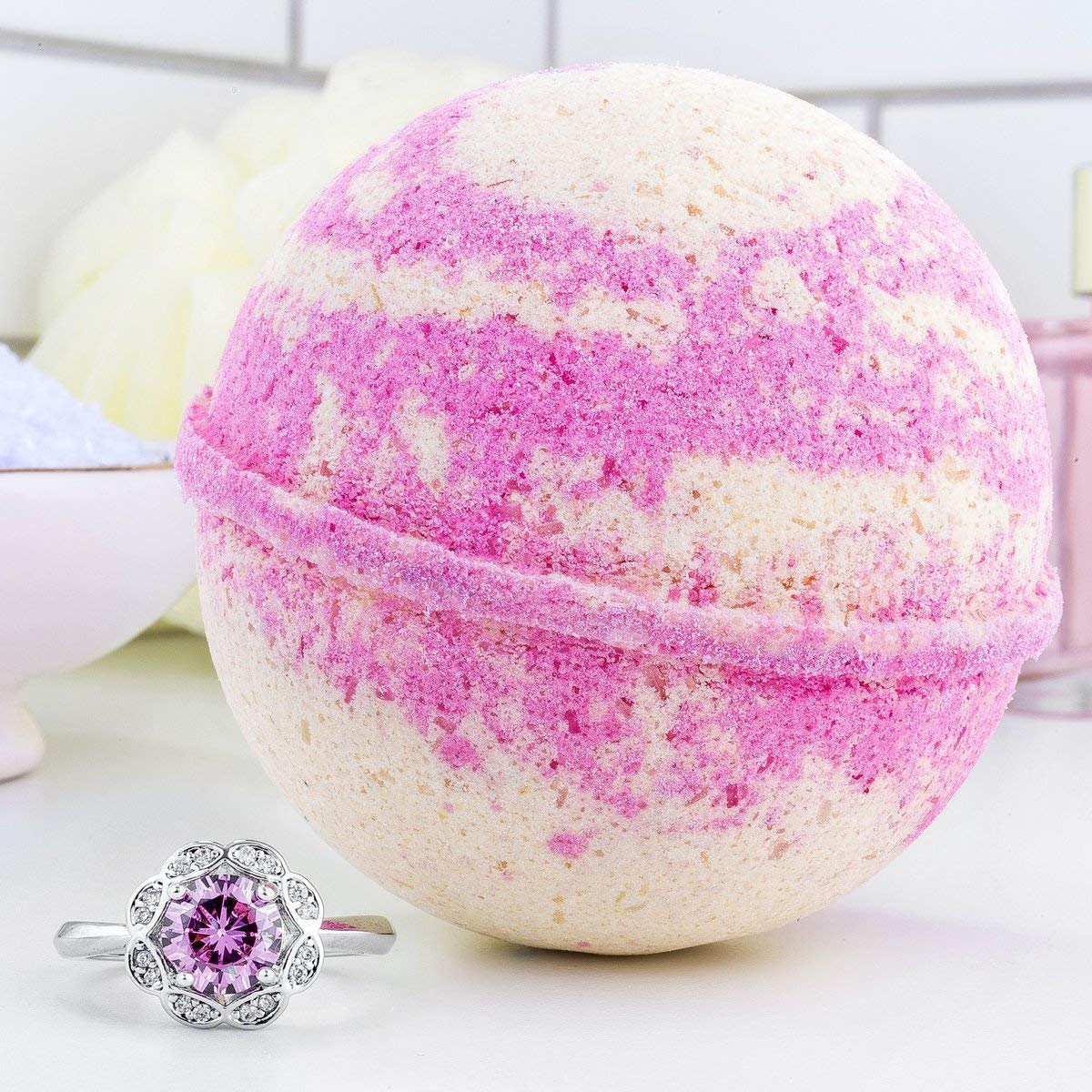Bauble Bomb's Tropical Grapefruit Jewelry Surprise Bath Bomb Deluxe X Large 9 oz Fizzies Made in USA, Cruelty Free! Ring Size 07