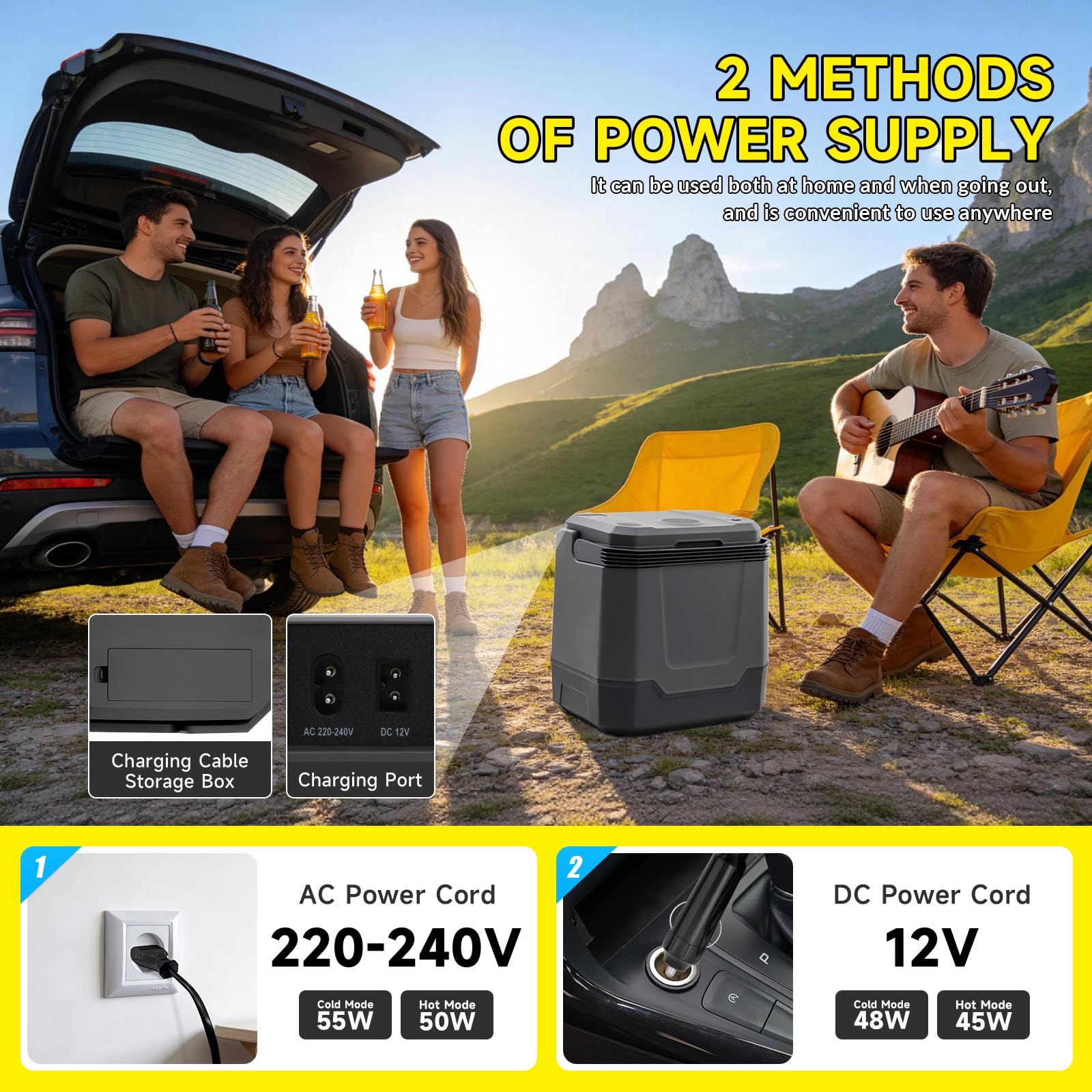 Elektrische Kühlbox 33L – Mini-Kühlschrank 12/230 V, kühlt & wärmt (bis 65°C), ECO-Modus, für Auto, Camping und Reisen