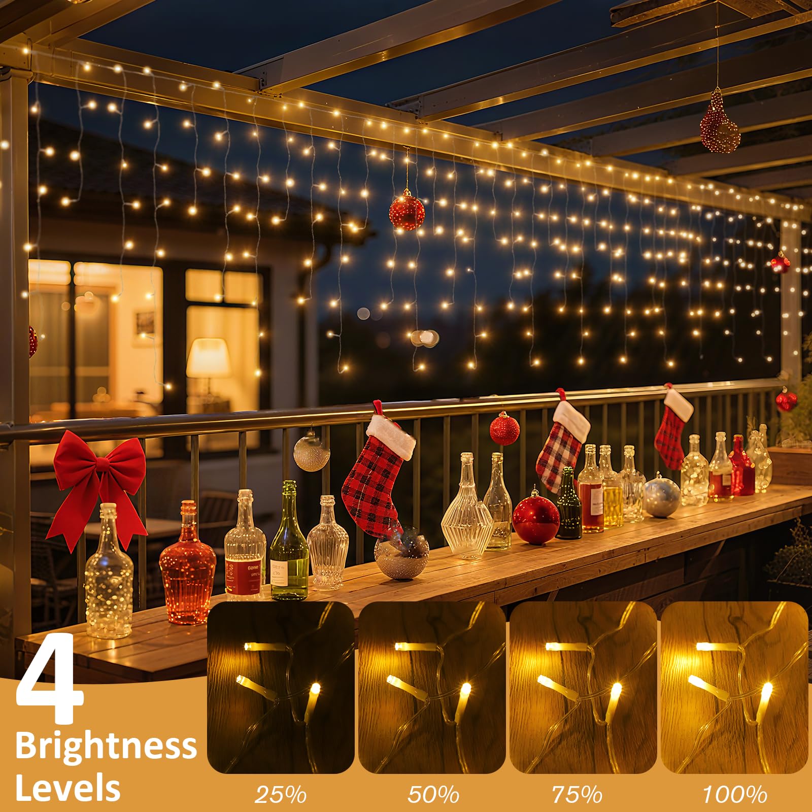Luci Natale Esterno Cascata, 15M 594 LED Luci Natalizie per Esterno, 8 Modalità Tenda Luminosa Natale Esterno IP44, Luci Natale per Esterno, Interno, Decorazioni Casa, Balcone, Giardino