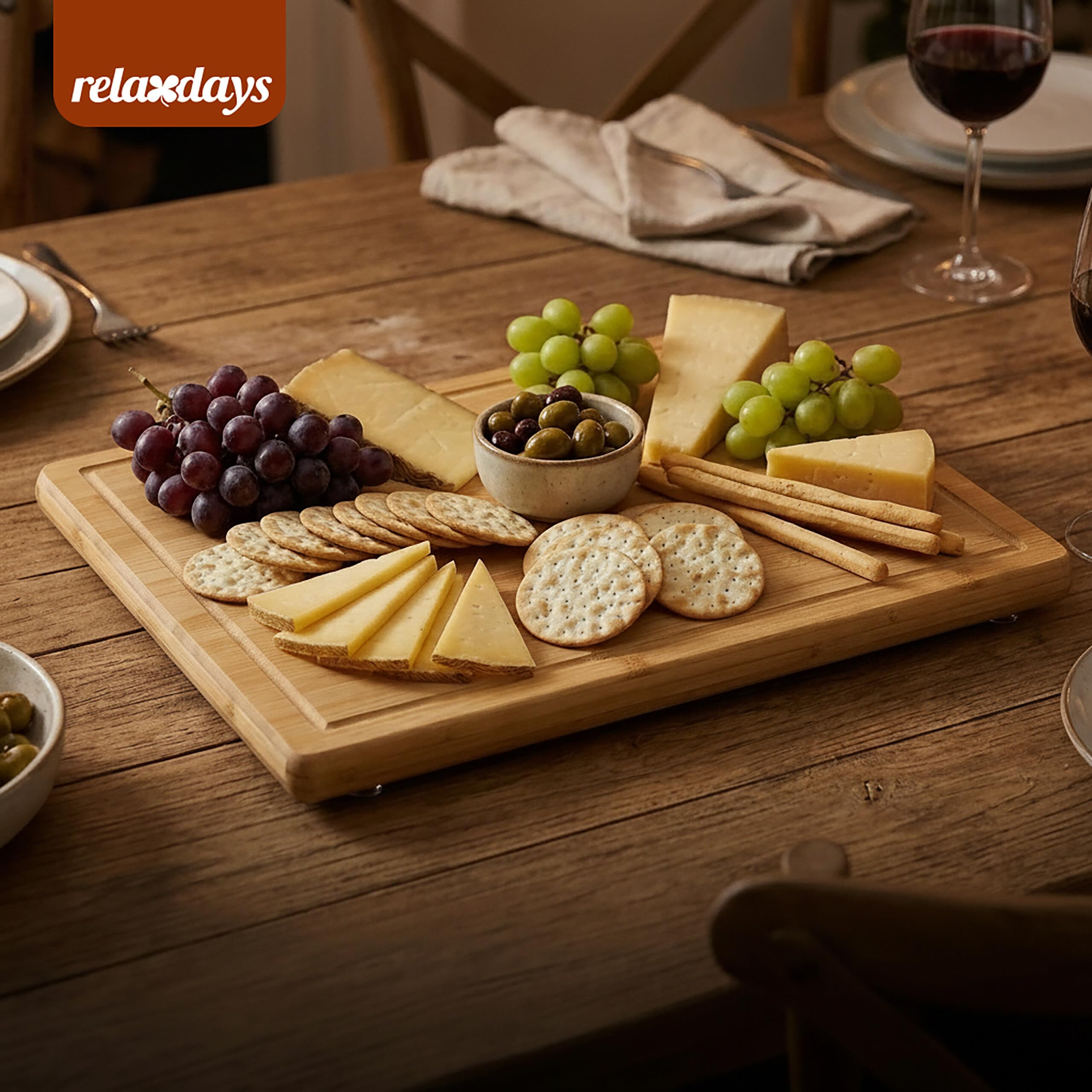 Relaxdays Schneidebrett Bambus, antibakteriell, Saftrille, Küchenbrett oder Herdabdeckung, HBT: 2 x 56,5 x 50 cm, Natur