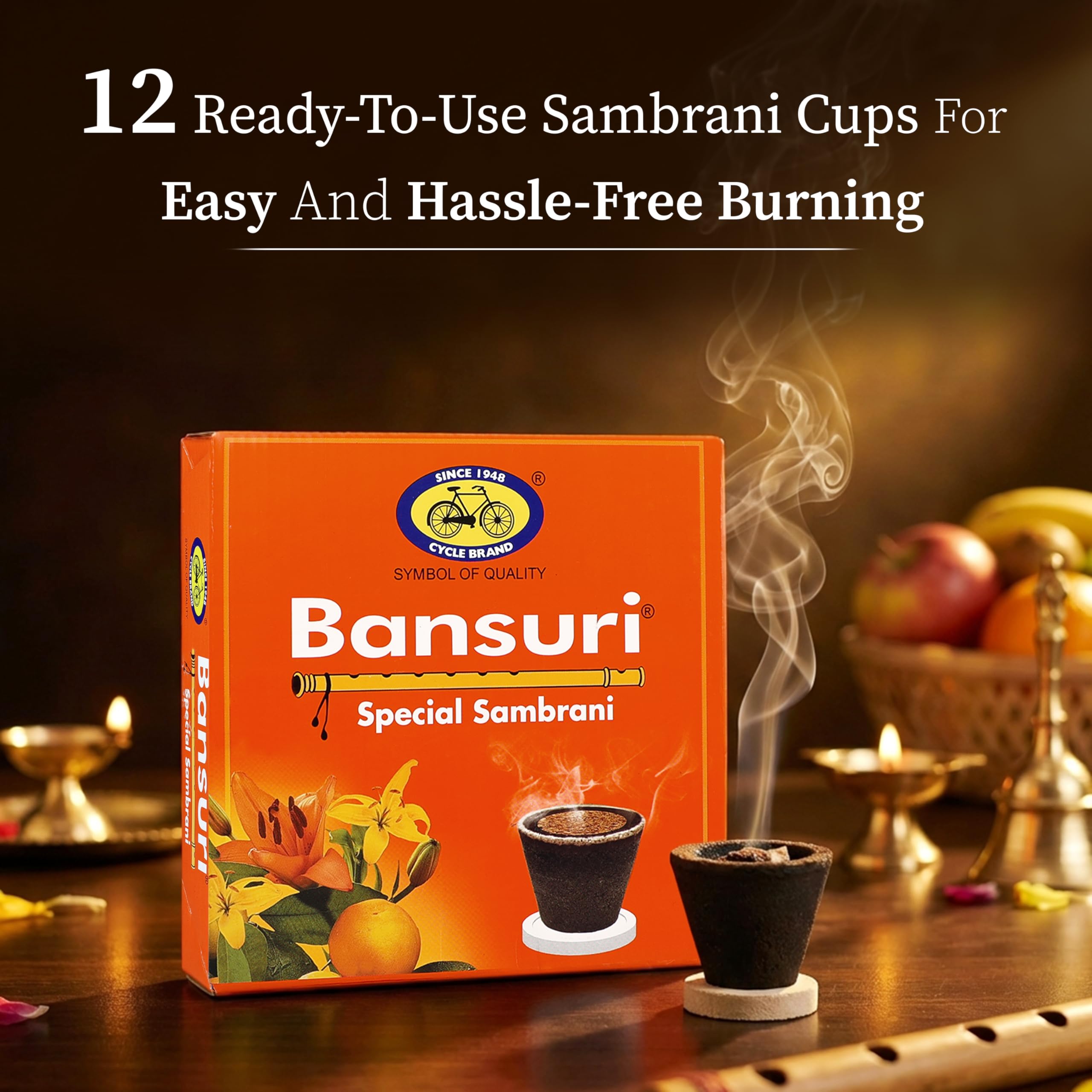 Cycle Pure Bansuri Cup Sambrani Pack of 4 Havan Cup (48 Nos) | Natural Guggul Fragrance Dhoop Cup| Havan Cups for Puja | Sambrani Dhoopam for Home, Meditation