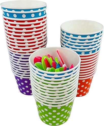 MMvolesy Vasos de helado de 12 onzas, tazas de postre desechables, cuencos de helado para alimentos fríos o calientes, tazas de postre de papel y