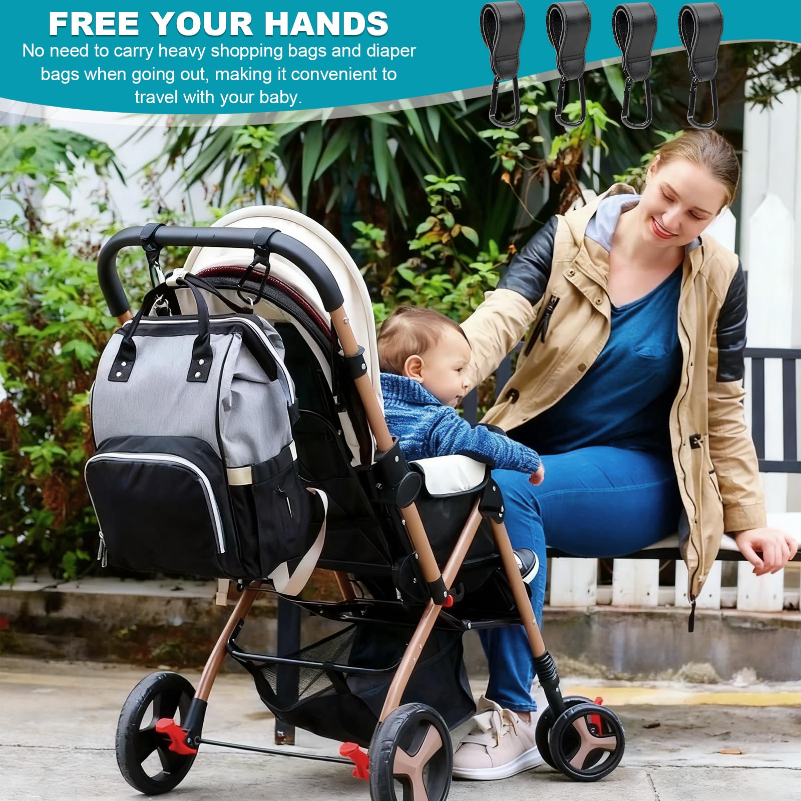 4Pcs Leather Buggy Clips, Universal Pram Hooks Pram Clips Pram Accessories - Image 4