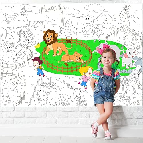 Miniatura 5 de Libros para colorear de animales del zoológico para niños, póster gigante para colorear, mantel grande para colorear para niños, niñas, aula, hogar,