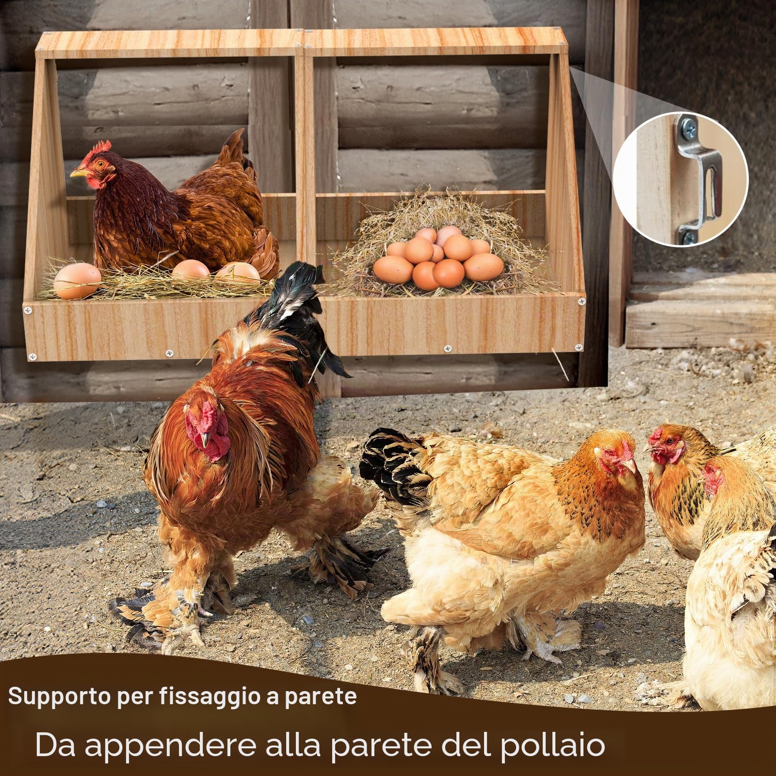 Nido per galline ovaiole a 2 posti, con un cesto più capiente per le uova di gallina in legno, nido di pollo per montaggio a parete con pittura impermeabile, 35,3 x 35,3 x 34,2 cm