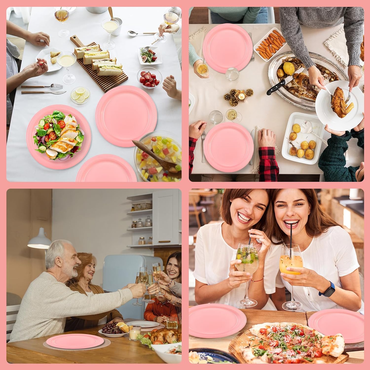 Pink Plastic Plates 100 pcs Party Dessert Dinner Plates Disposable Heavy Duty for Party,Wedding,Valentines (7inch) - Image 4