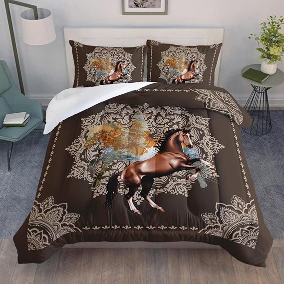 AILONEN Galloping Horse Comforter Set Twin Size, Bohemian