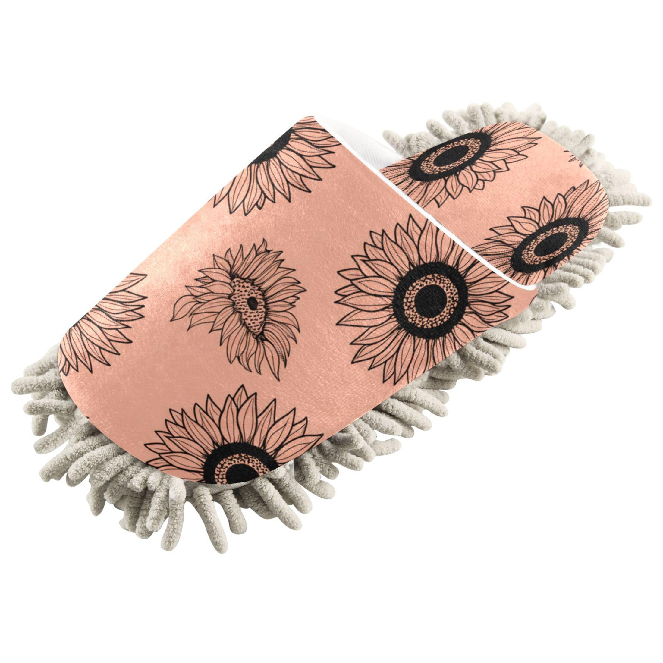 Kigai Sunflowers on Peach Mop Slippers for Floor Cleaning, Slippers for Women Men, Microfiber Floor Cleaning, L
