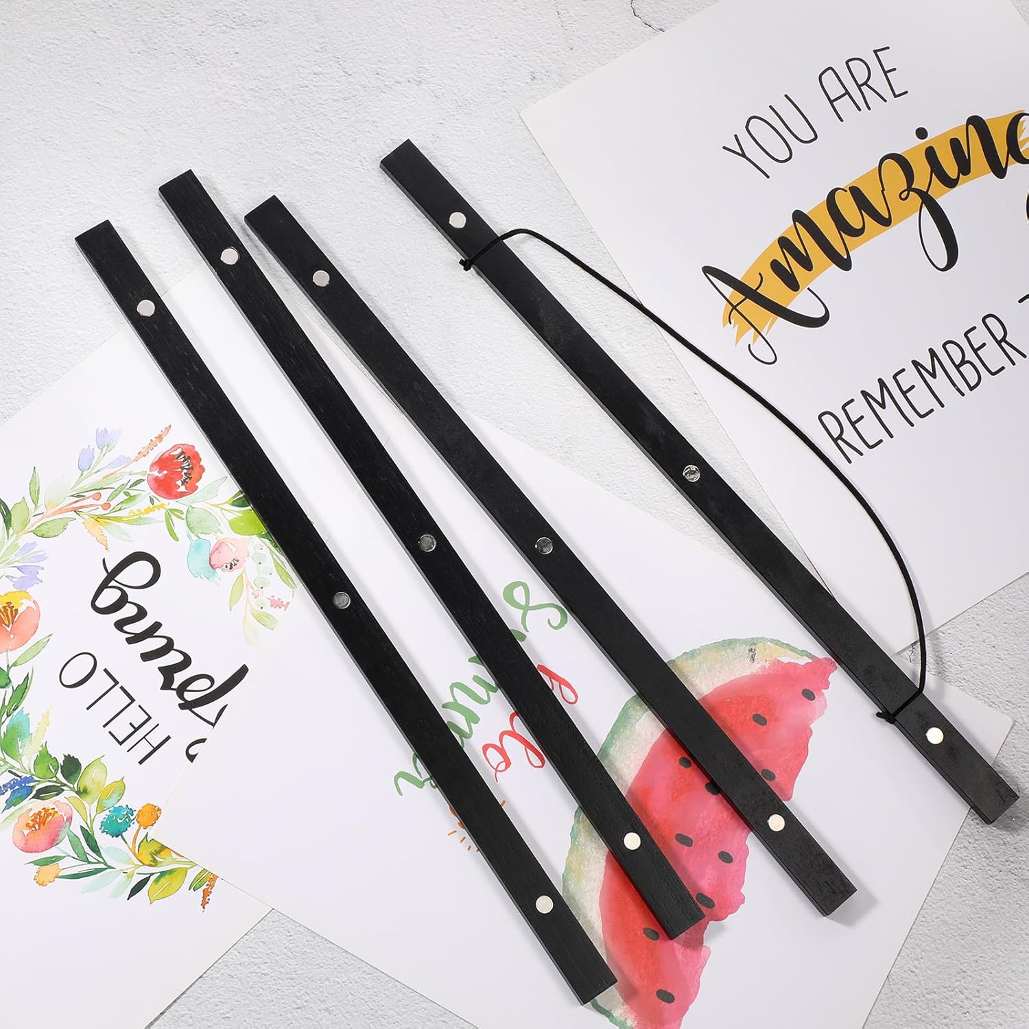 Kanayu 6 Pack Magnetic Poster Frame Hanger Light Wooden Frames for Teak Wooden Poster Hanging Kit for Walls Maps Prints Photos Pictures Canvas Artwork Display(16 Inch,Black)