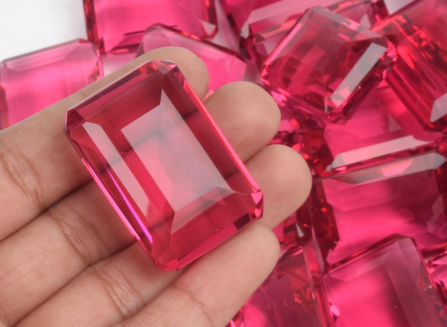 GEMHUB Faceted Pink Tourmaline Gemstone Beads, Emerald Cut Tourmaline Gem Set of 4 Piece 400 Ct Jewelry Making Stone