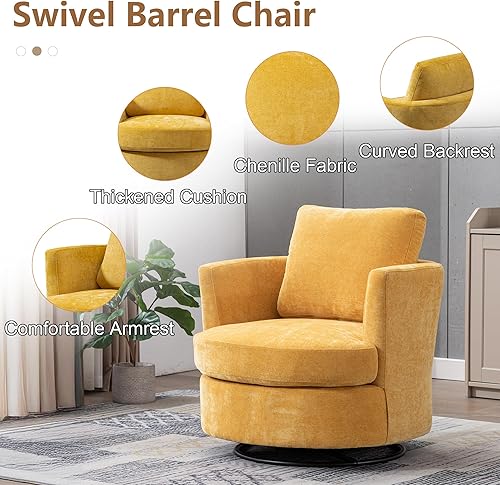 Miniatura 34 de Silla giratoria decorativa, sillas giratorias redondas de felpilla de 31.9 pulgadas de ancho para sala de estar, cómoda y moderna silla giratoria de