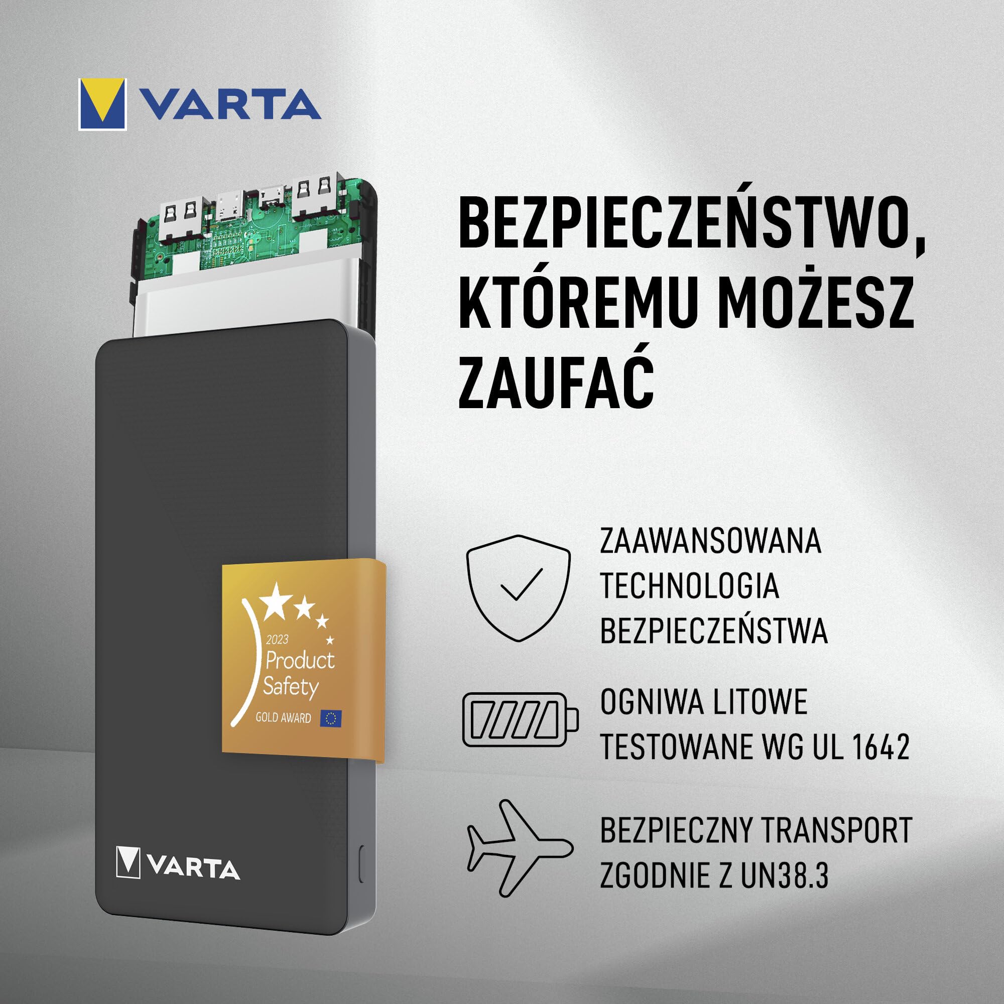 VARTA Power Bank 20000mAh, Powerbank Power on Demand z 3 portami (1x USB A, 2x USB C), kompatybilna z tabletami i smartfonami, w ekologicznym opakowaniu