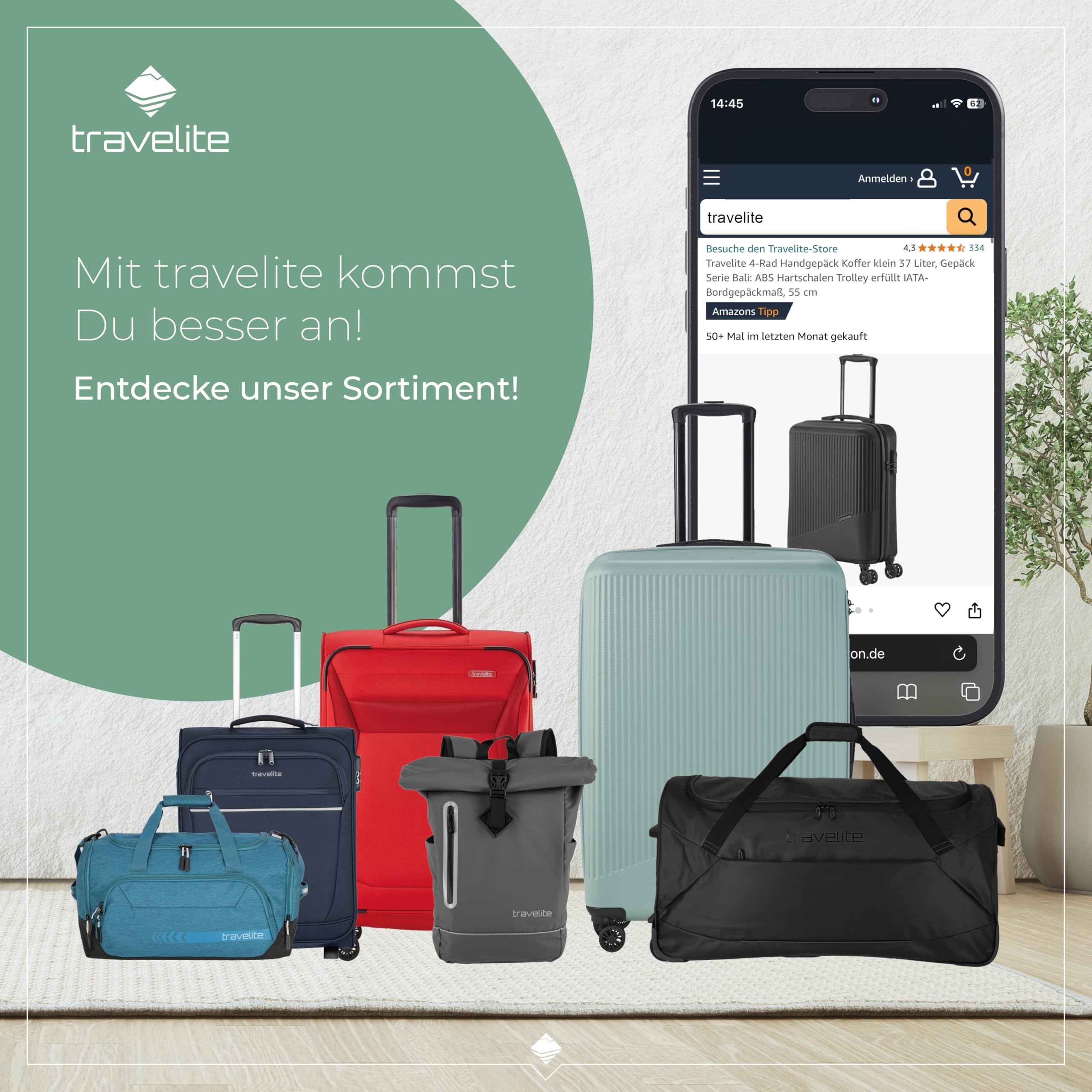 Travelite Trolley Reisetasche mit Rollen aus wasserabweisendem Material, Basics Weichgepäck Rolltasche mit großem Hauptfach, 71 cm, 97 Liter