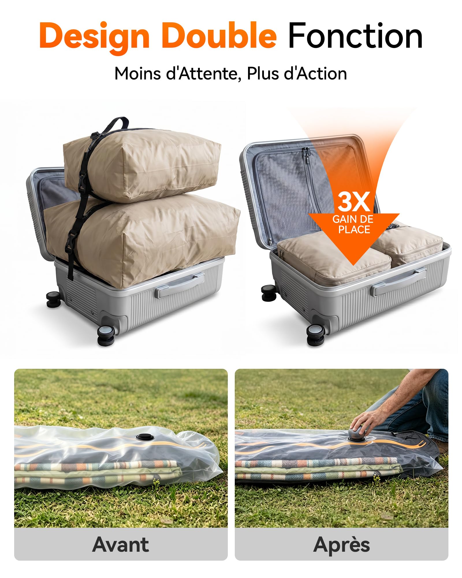 WOLFBOX Mini pompe à air électrique USB sans batterie | MFmini 4,5 KPA Haute Pression 32 g Boîtier en Acier 5 Buses 2 en 1 Gonflage et Aspirateur Camping Piscine Sac sous Vide
