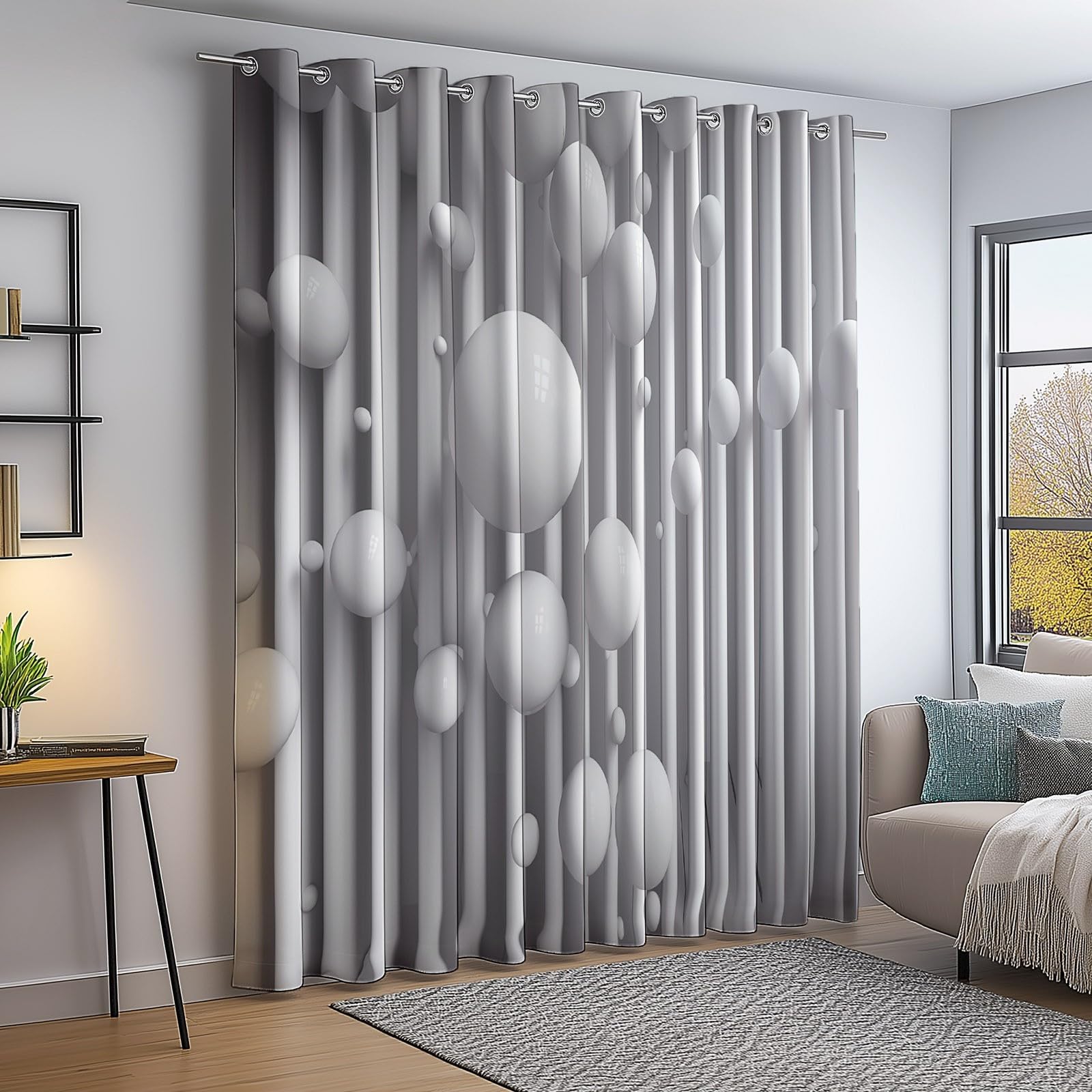 Blanc Rideau Occultant Thermique Isolant Anti Froid et Chaleur 150L X 280H cm (2 Panneaux), Abstrait Vagues Géométrique 3D Rideaux Opaques Oeillets Anti UV Anti Bruit, Decoration Chambre Maison Salon