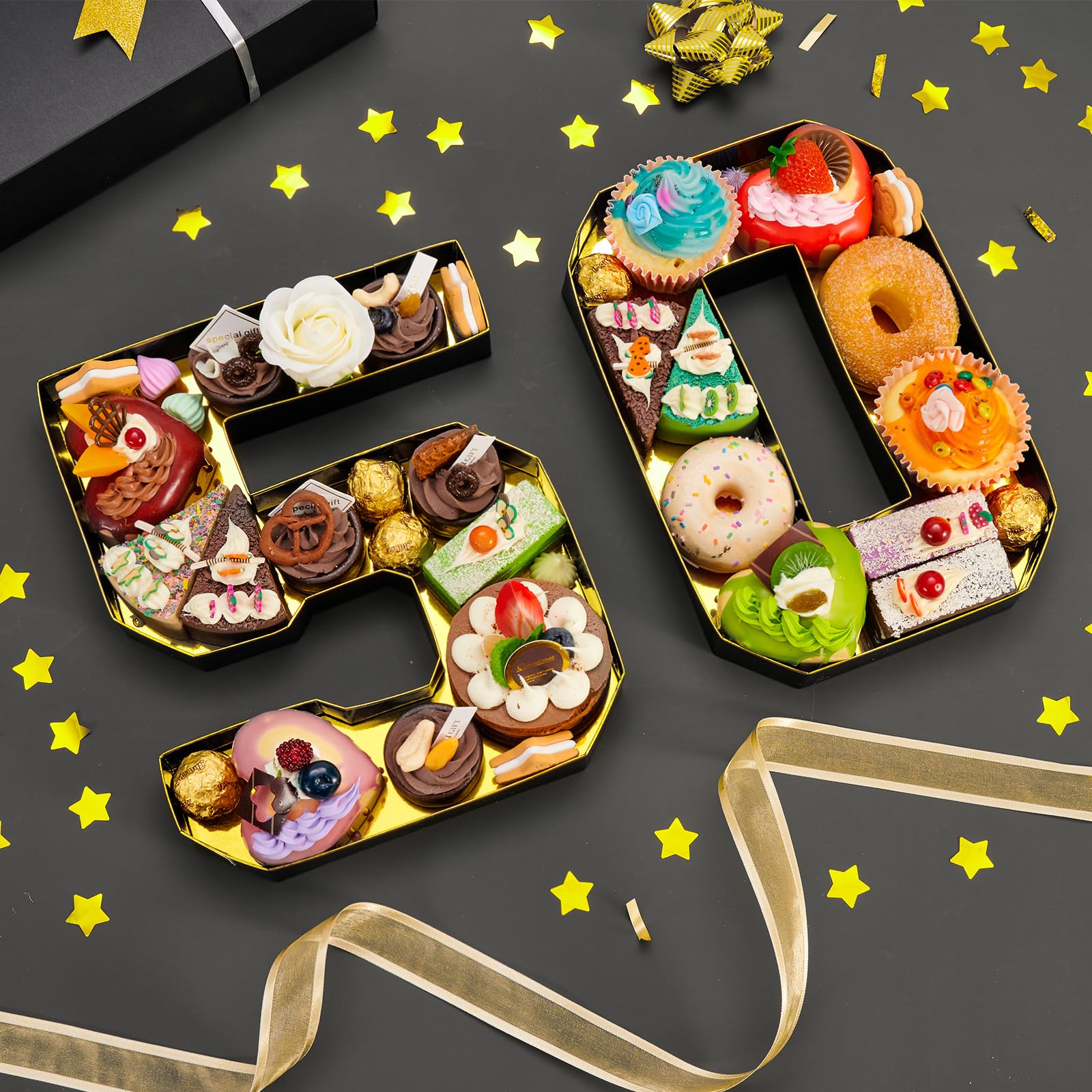 WERNNSAI Lot de 50 chiffres en carton pour charcuterie – Boîte à charcuterie pour 50e anniversaire – Plateau à remplir – Plateau alimentaire en papier mâché pour 50e anniversaire