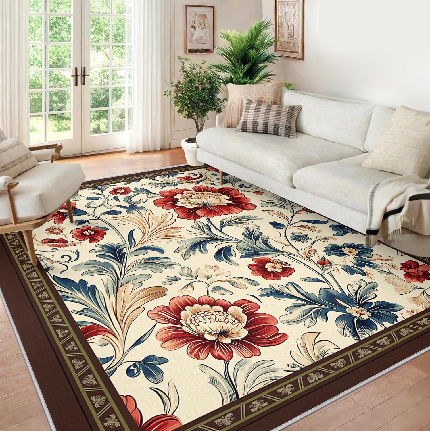 Brązowe obramowanie 15 cm x 25 cm dywany do salonu luksusowy ogród kwiatowy wzór niskie runo dywan do sali konferencyjnej patio przytulny wystrój podłogi zmywalny