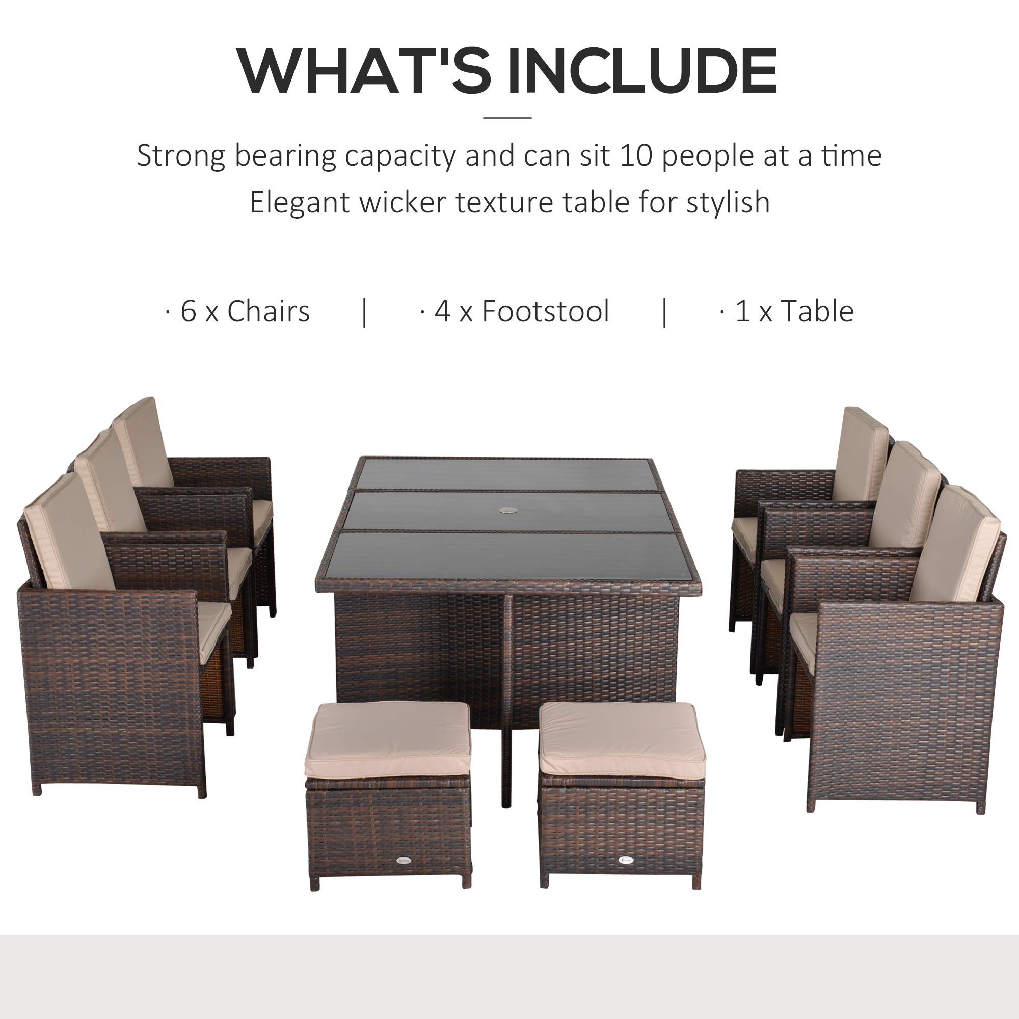 Outsunny Outdoor 11pc Rattan Garden Furniture Patio Dining Set 10