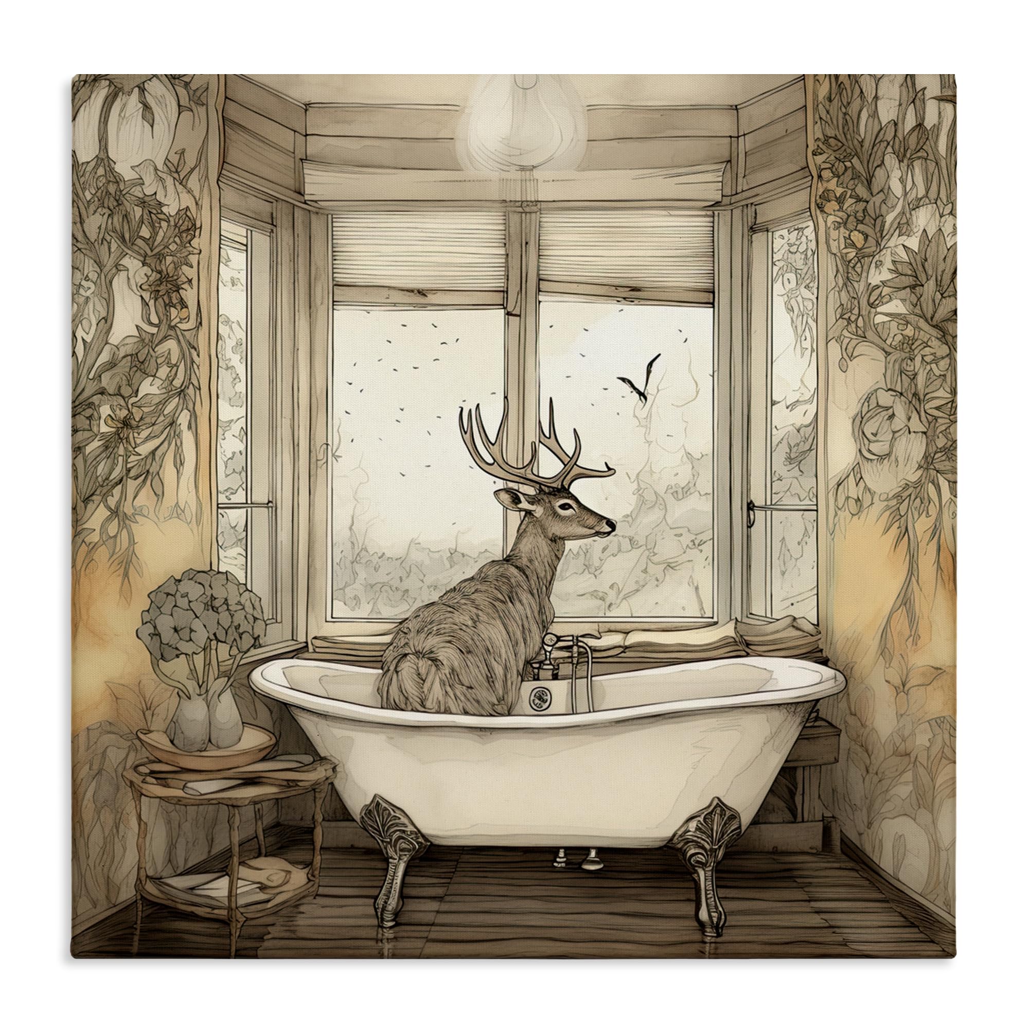 Stupell Industries Unframed 'Buck With Antlers Bath Time'| Canvas Art