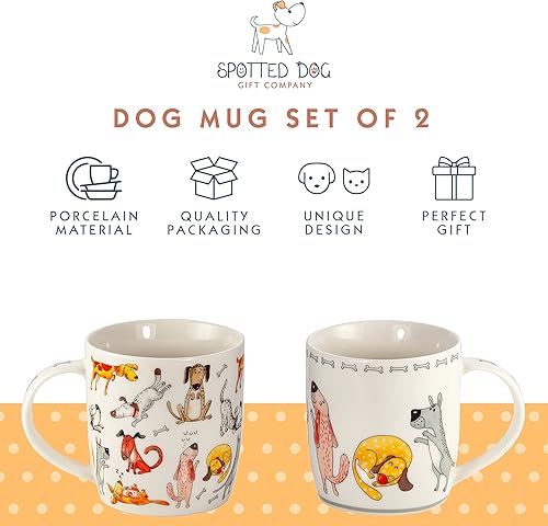 Miniatura 2 de SPOTTED DOG GIFT COMPANY Juego de 2 tazas de café para amantes de los perros, tazas de té de cerámica con temática animal para bebidas calientes,