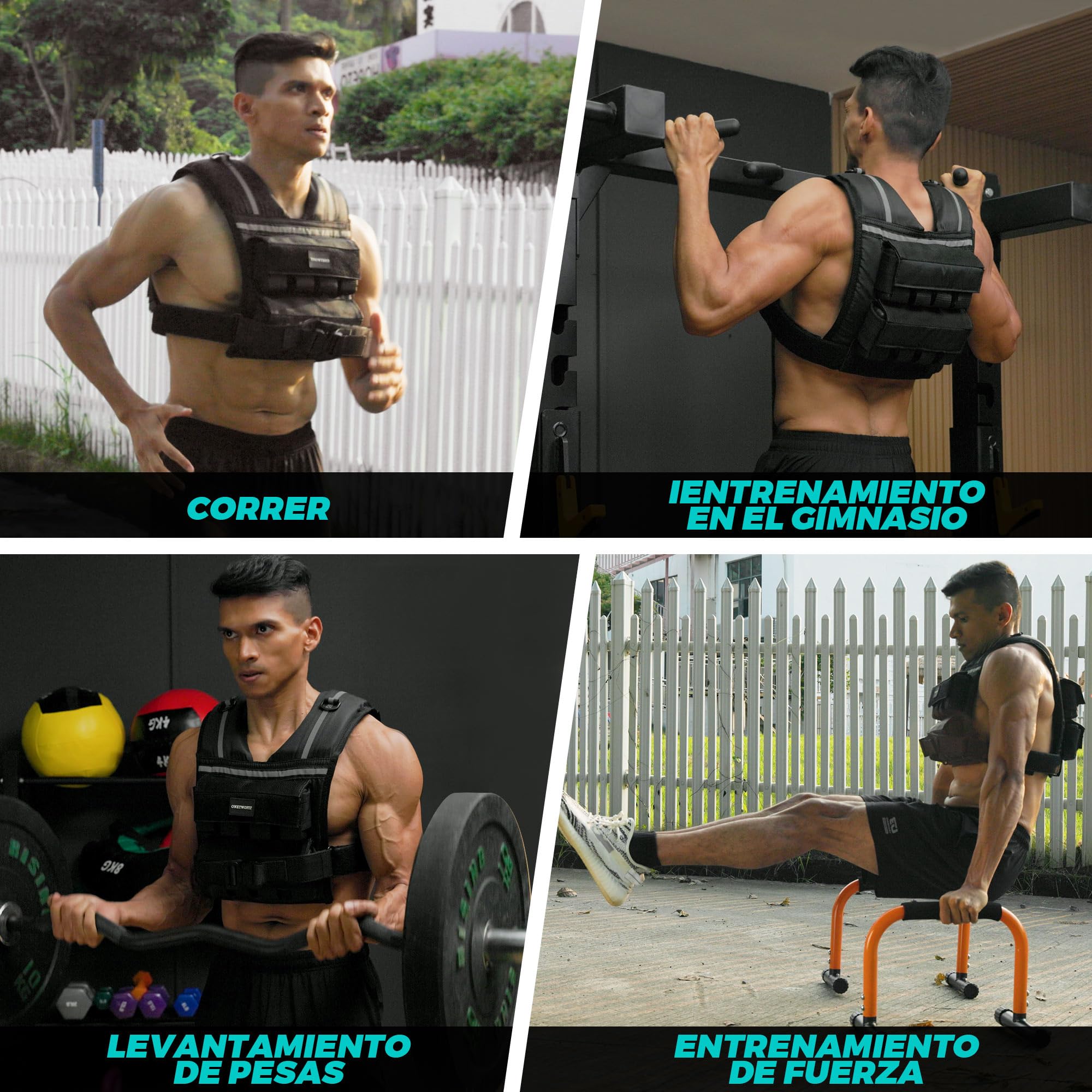 ONETWOFIT Chaleco Lastrado Ajustable 20 kg, Chaleco Peso Entrenamiento con Pesos de Hierro Extraíbles, Chaleco de Lastre con Extra Gruesas de 1,2 Pulgadas, Con bandas reflectantes