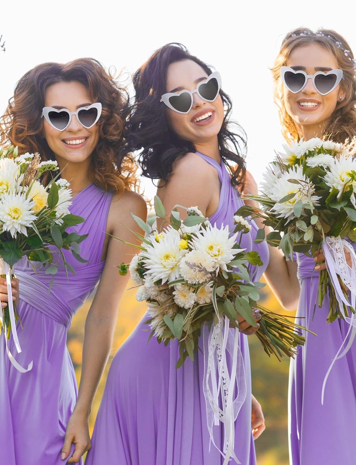 Flutesan 15 Pairs Heart Shaped Sunglasses Vintage Cat Eye Sunglasses Bulk Retro Bachelorette Glasses for Women Wedding Party - Image 6