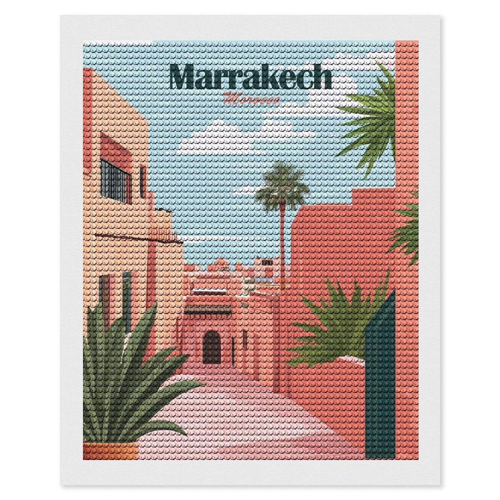 Junmoney Marrakech Cityscape Full Drill Diamond Painting Kit 16"x20", for Teens, Adhesive Canvas, Bedroom Decor, Holiday Gift Idea