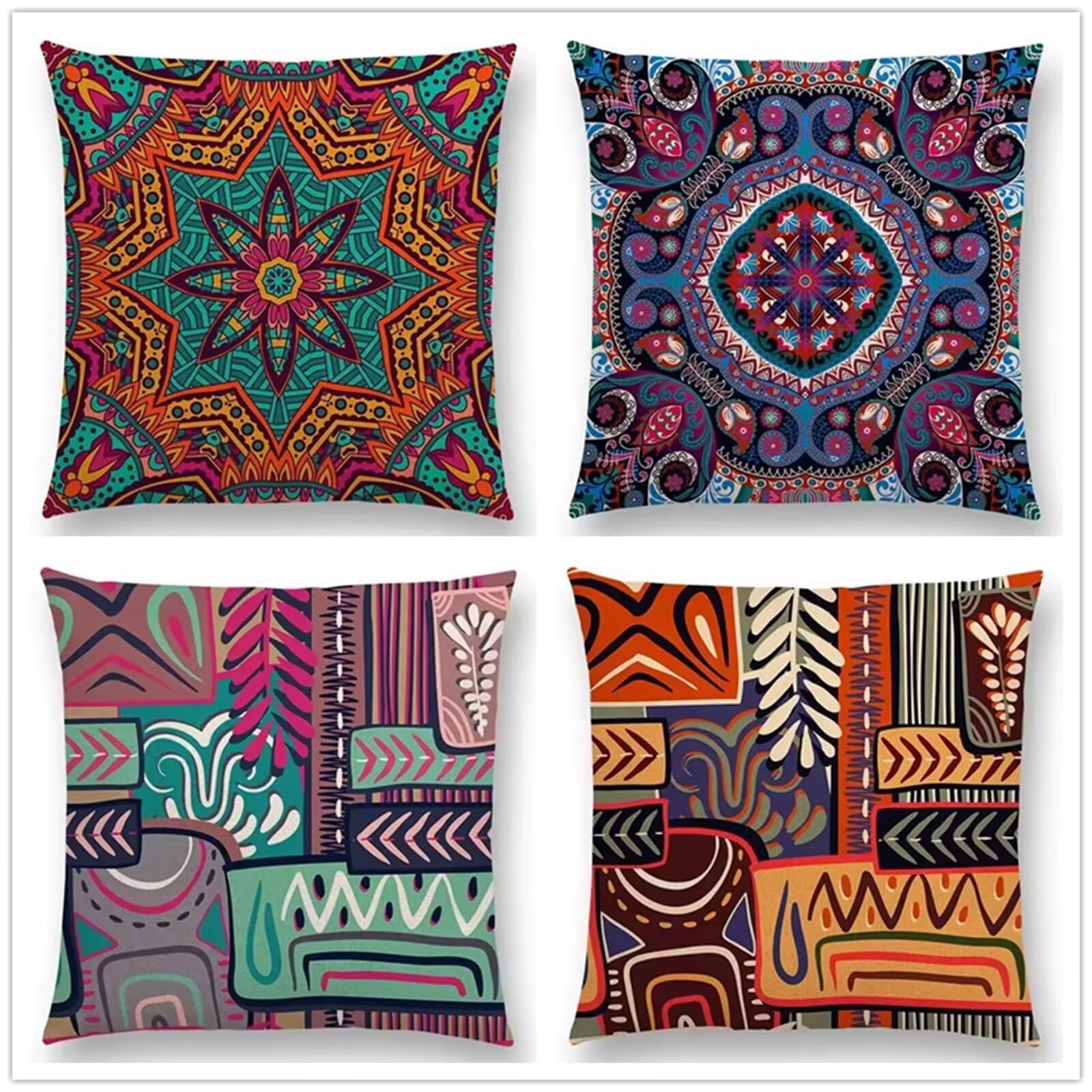 Heaen Outdoor Cushions Covers Waterproof 35x35 cm Set of 4 Square Linen Pillow Cases Bohemian Decorative Dushions for Sofa Porch Patio Home Decor