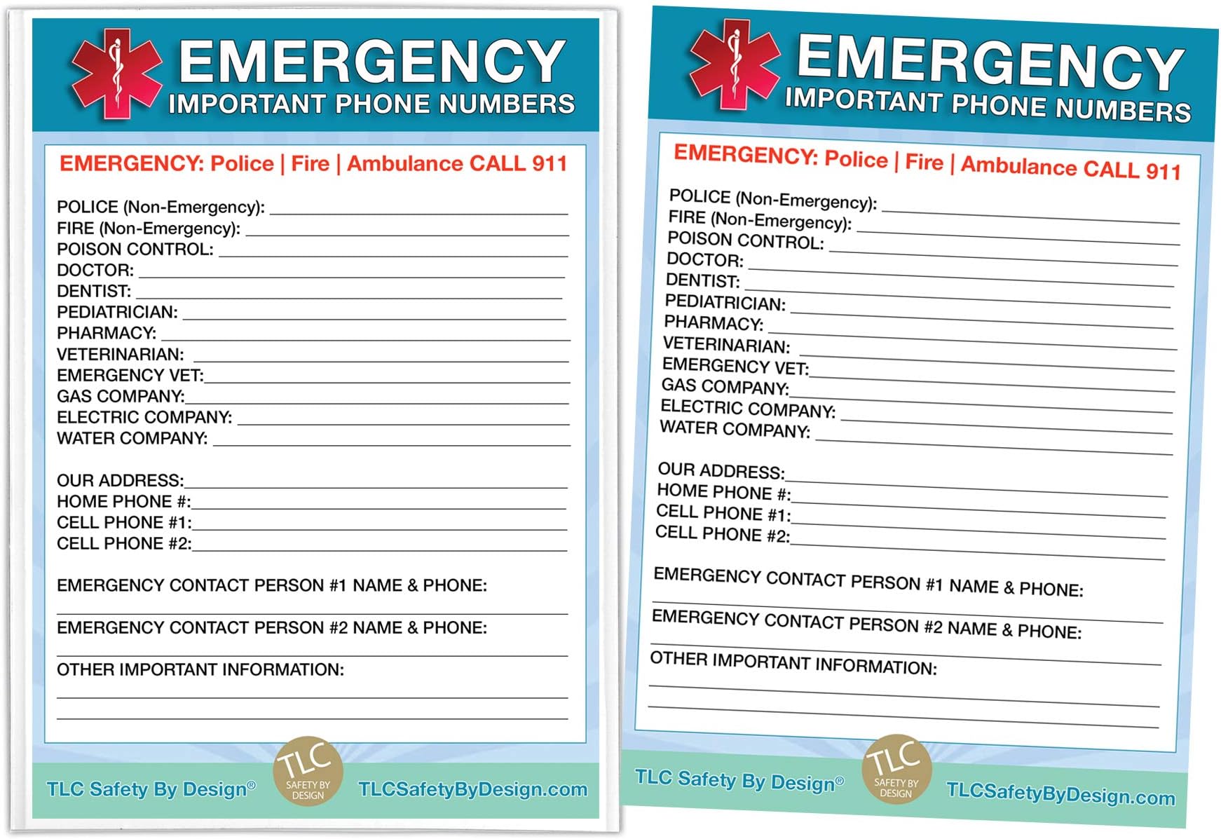 Emergency Contact Cards in Magnetic Sleeve Home Alone 5” x 7” Doctor Approved Refrigerator Important Phone Numbers Call List (2 Cards and 1 Magnetic Sleeve, Blue Medical ICE)