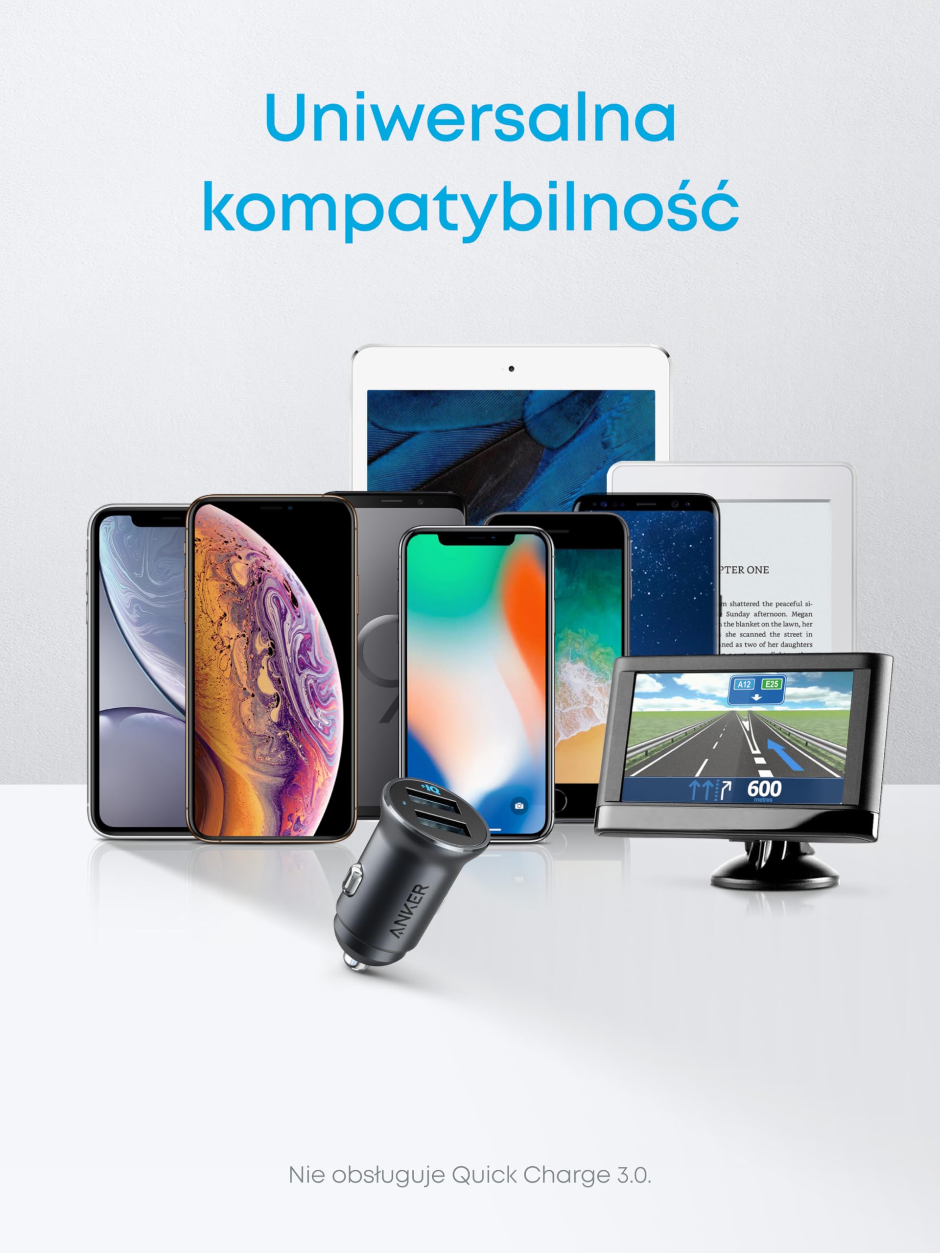 Anker 320 Ładowarka samochodowa (24W II), mini, podwójne USB z niebieską diodą LED, do iPhone13/12/11/XR/Xs, iPad Pro/Air 2/mini, Galaxy i więcej