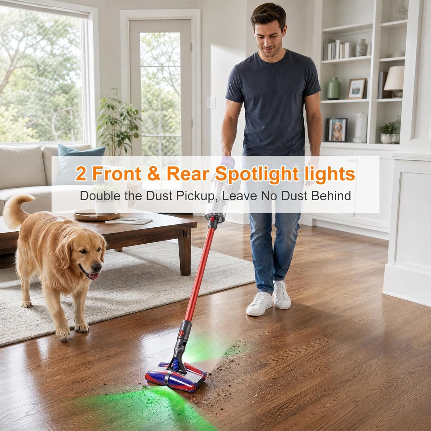 PencilVac Fluffycones Staubsaugerbürstenkopf für Dyson V10 V11 V15 SV10 SV11 SV12, Hartbodendüse mit Dualen Grünen LED-Leuchten, Anti-Tangle Staubsaugeraufsatz für Tierhaare